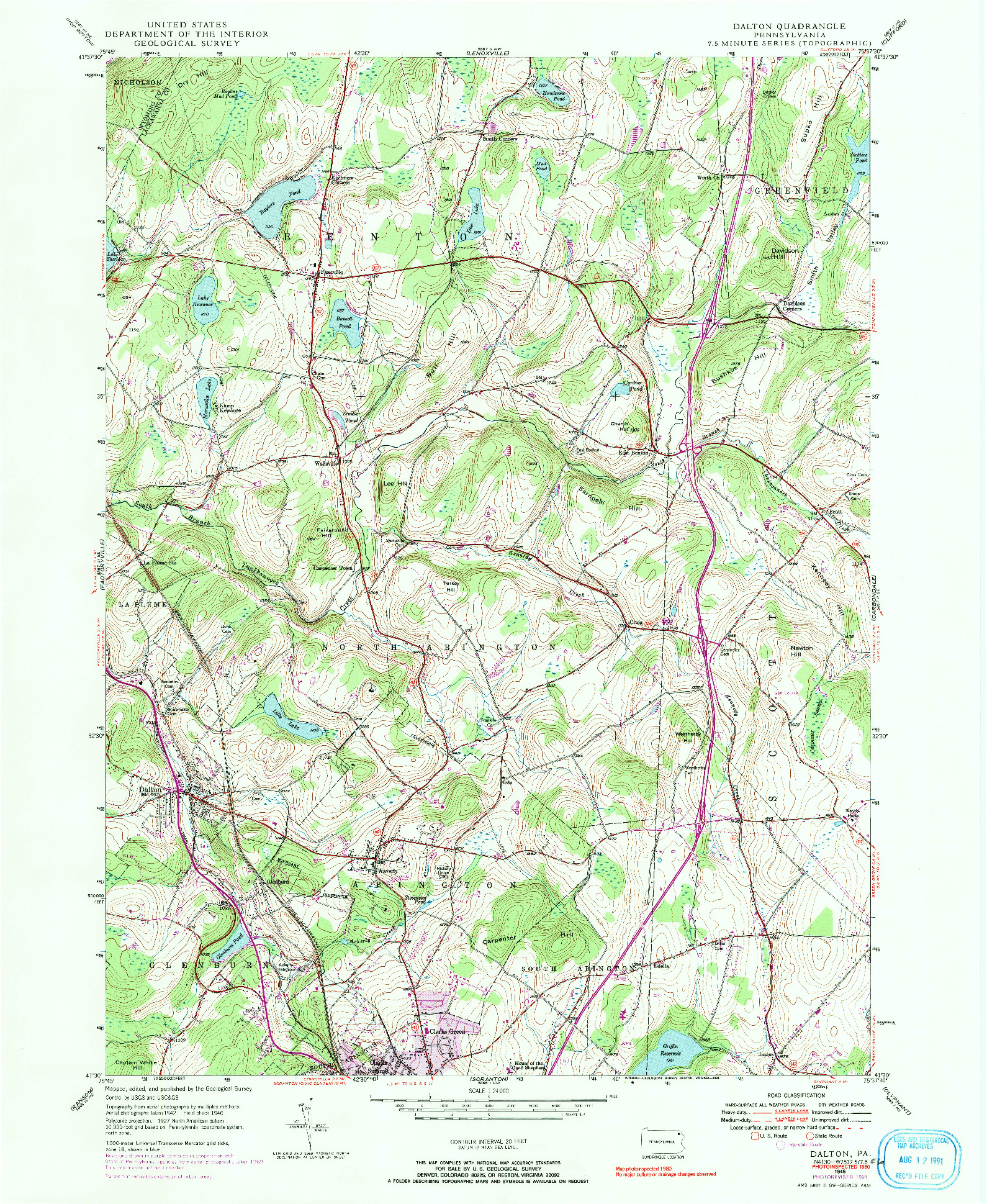 USGS 1:24000-SCALE QUADRANGLE FOR DALTON, PA 1946