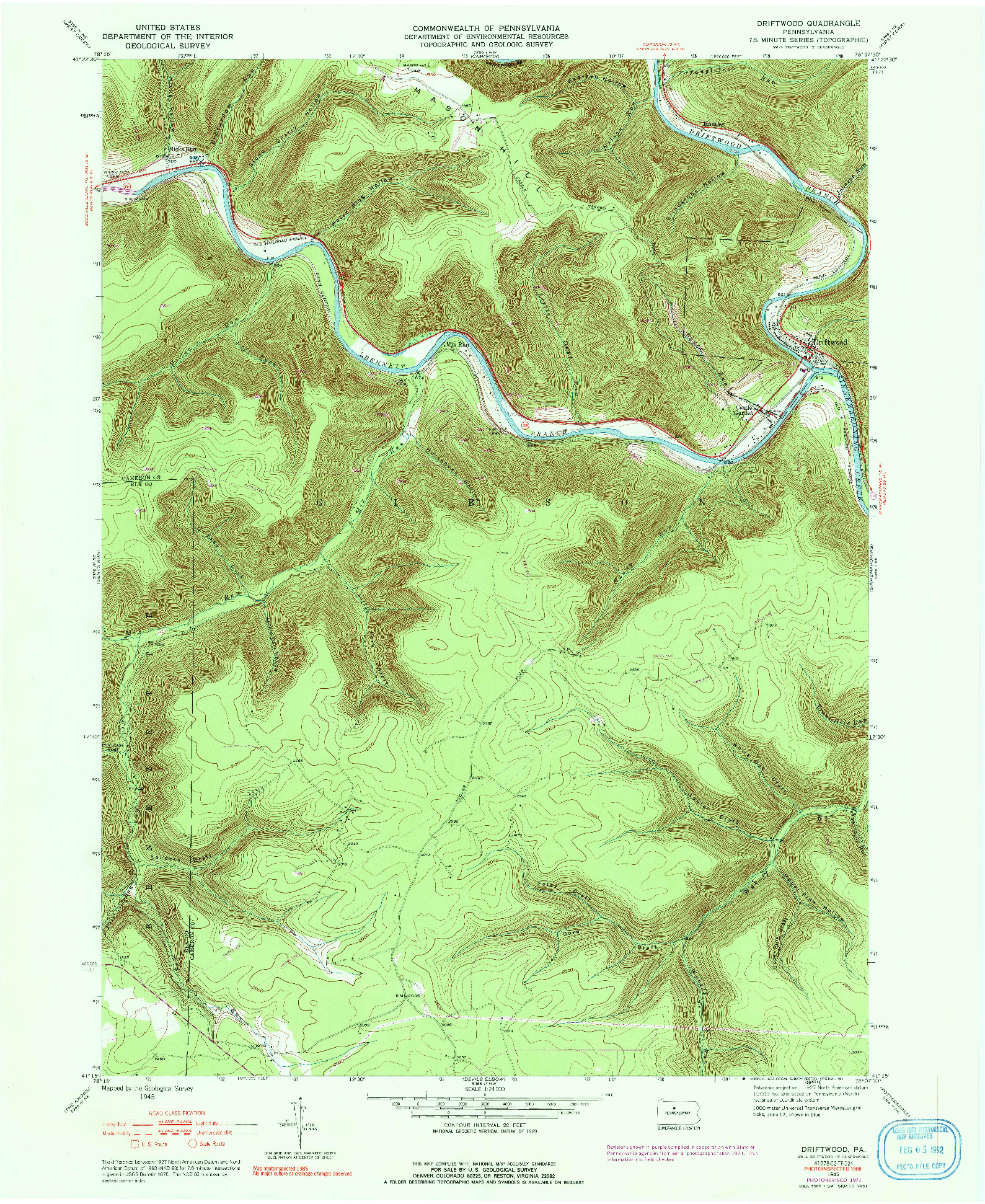 USGS 1:24000-SCALE QUADRANGLE FOR DRIFTWOOD, PA 1945