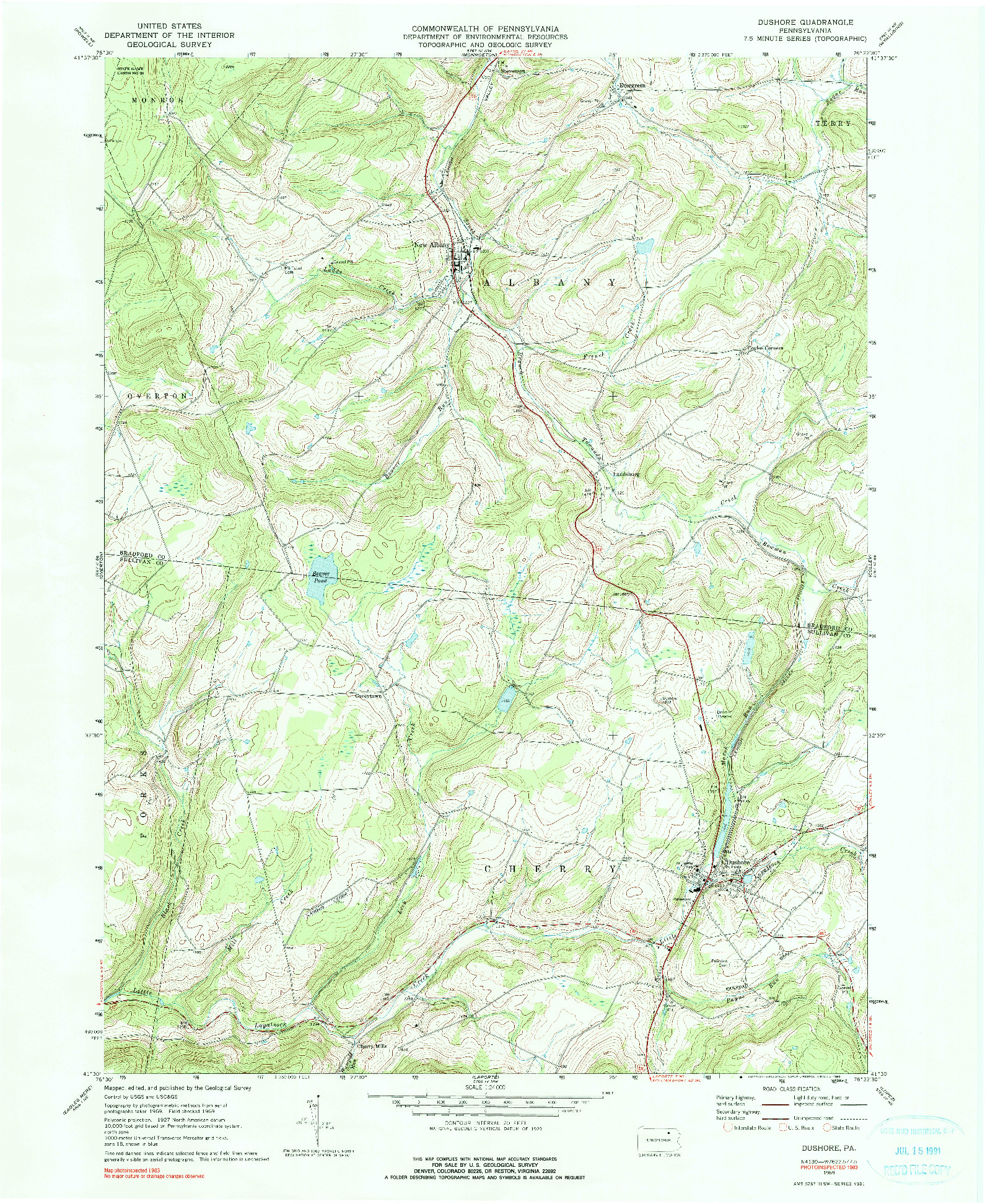 USGS 1:24000-SCALE QUADRANGLE FOR DUSHORE, PA 1969