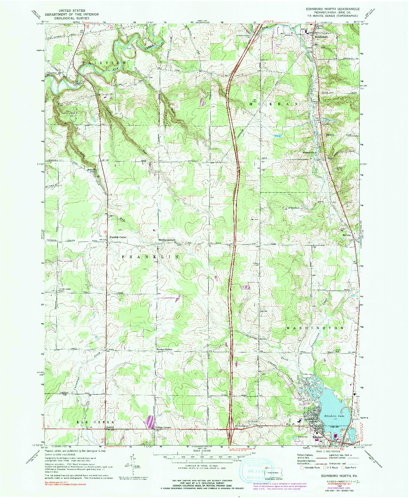 USGS 1:24000-SCALE QUADRANGLE FOR EDINBORO NORTH, PA 1967