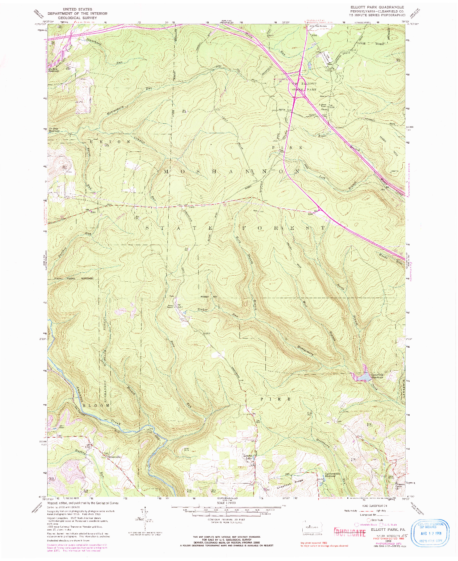 USGS 1:24000-SCALE QUADRANGLE FOR ELLIOTT PARK, PA 1959
