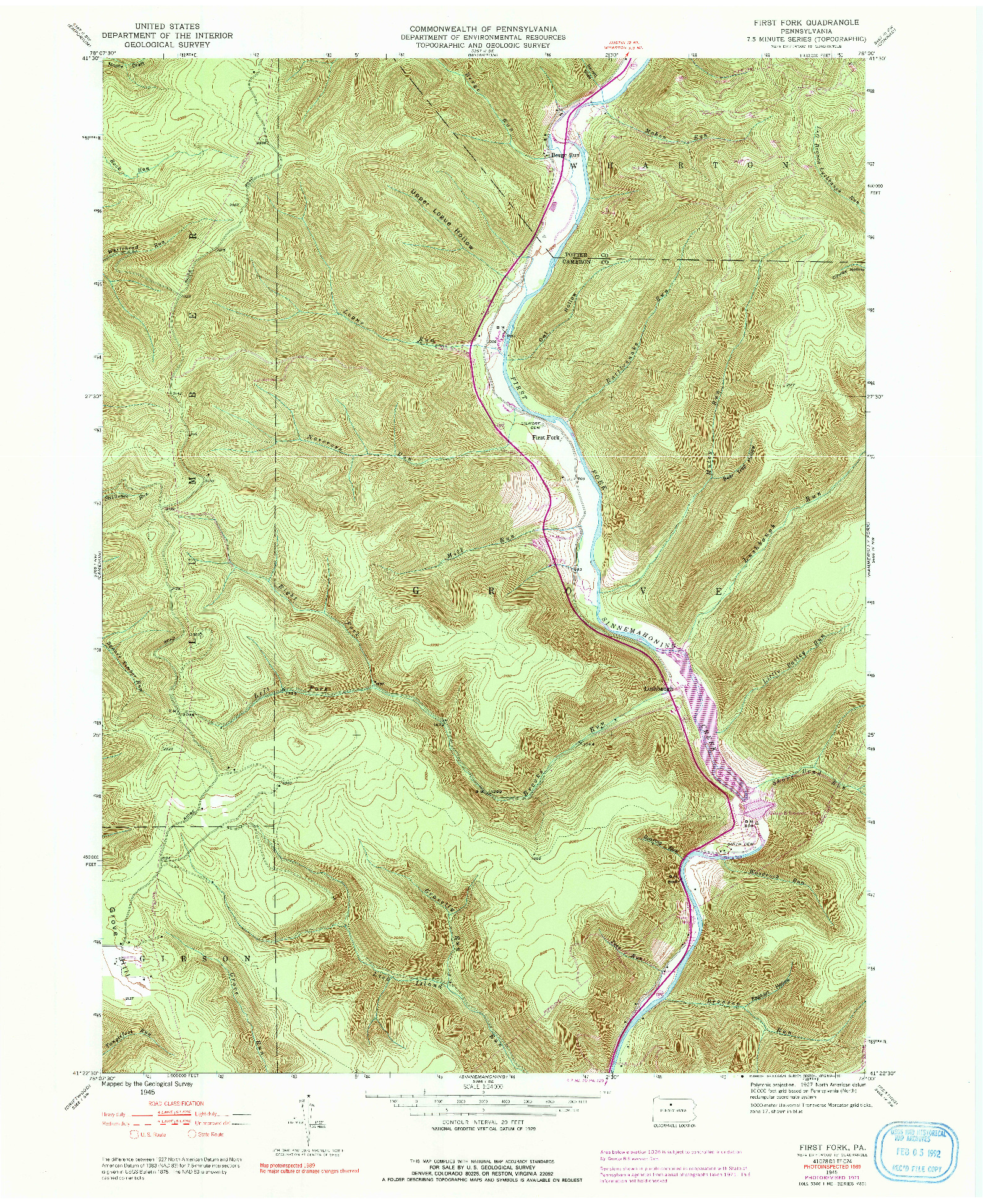 USGS 1:24000-SCALE QUADRANGLE FOR FIRST FORK, PA 1945