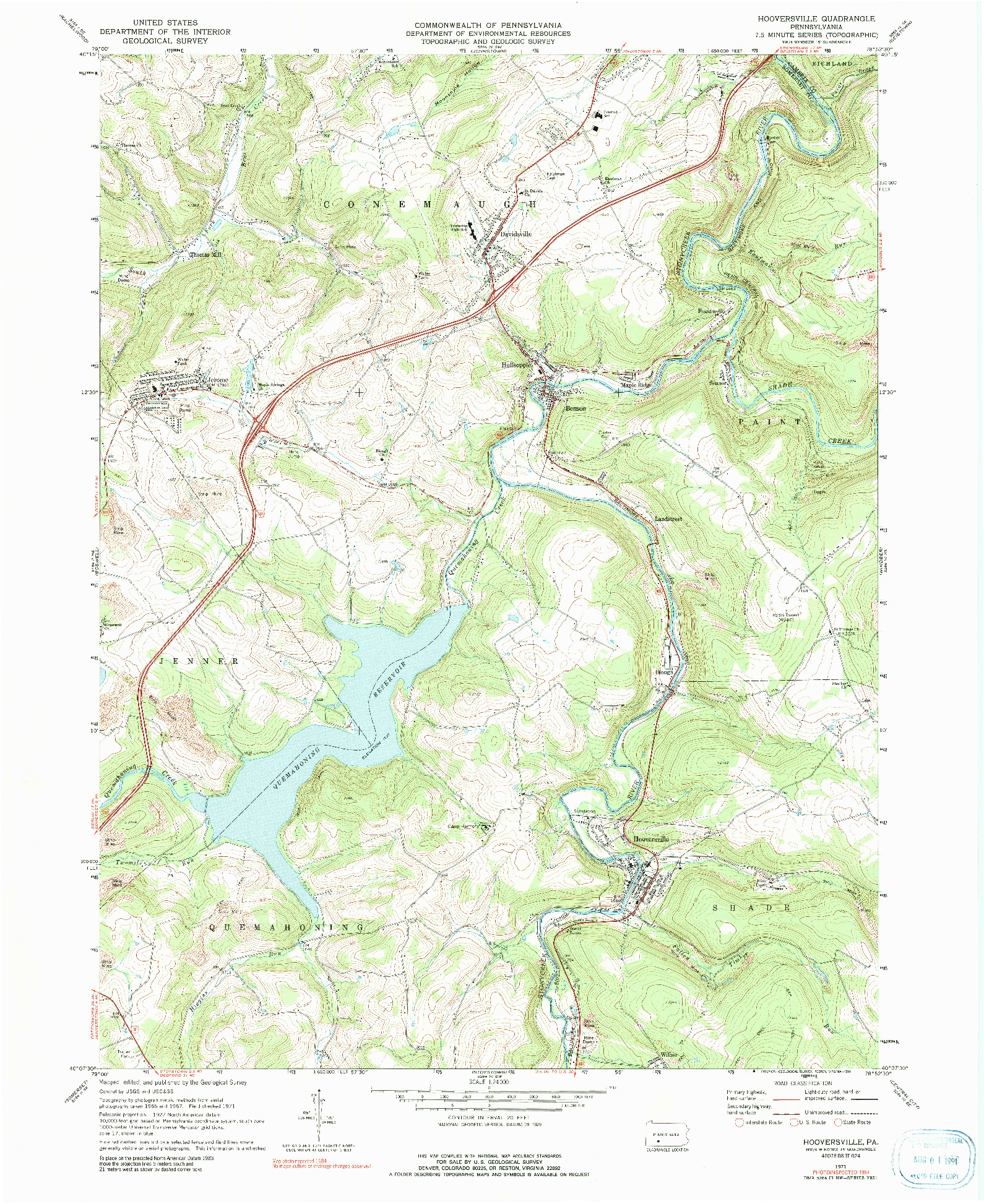 USGS 1:24000-SCALE QUADRANGLE FOR HOOVERSVILLE, PA 1971