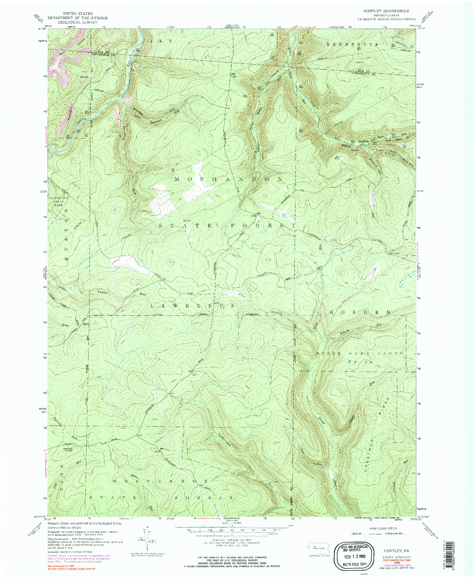 USGS 1:24000-SCALE QUADRANGLE FOR HUNTLEY, PA 1959