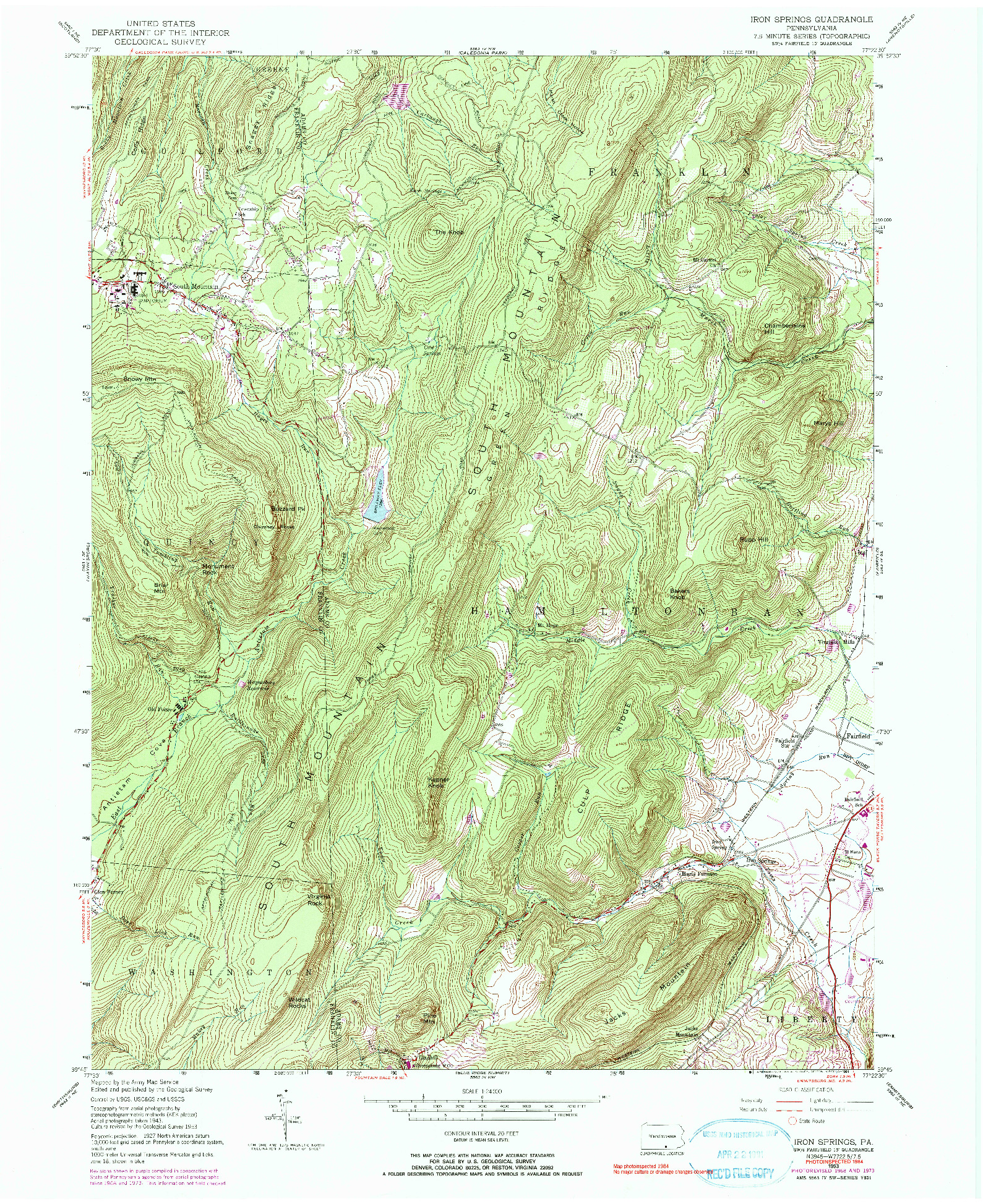 USGS 1:24000-SCALE QUADRANGLE FOR IRON SPRINGS, PA 1953