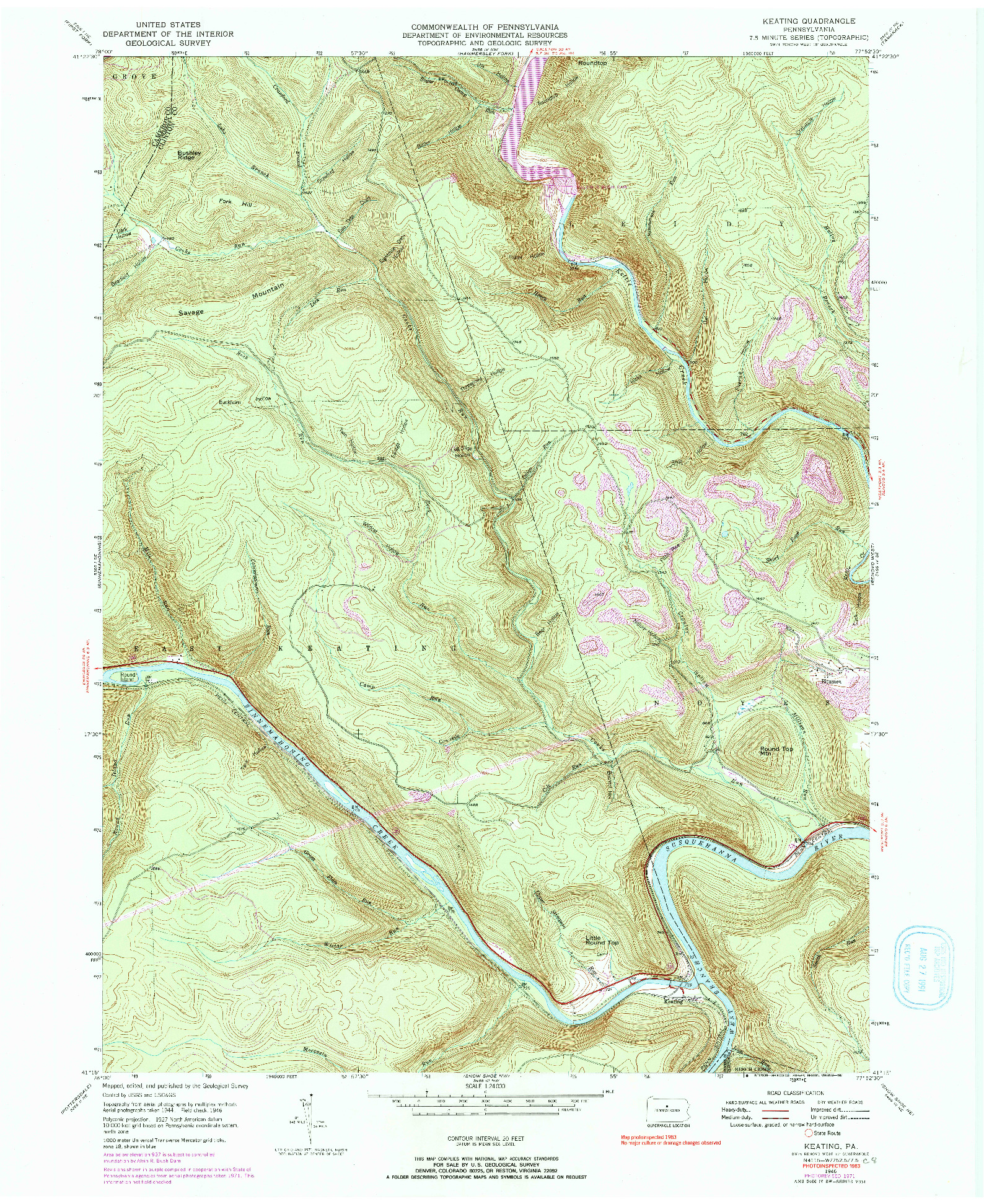 USGS 1:24000-SCALE QUADRANGLE FOR KEATING, PA 1946