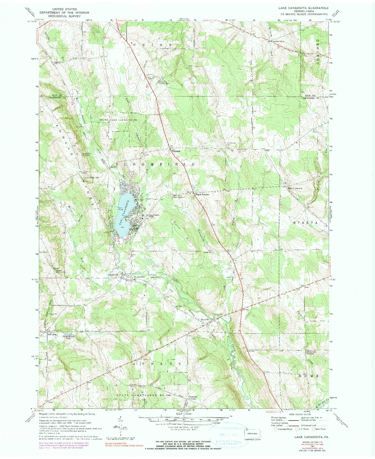 USGS 1:24000-SCALE QUADRANGLE FOR LAKE CANADOHTA, PA 1967