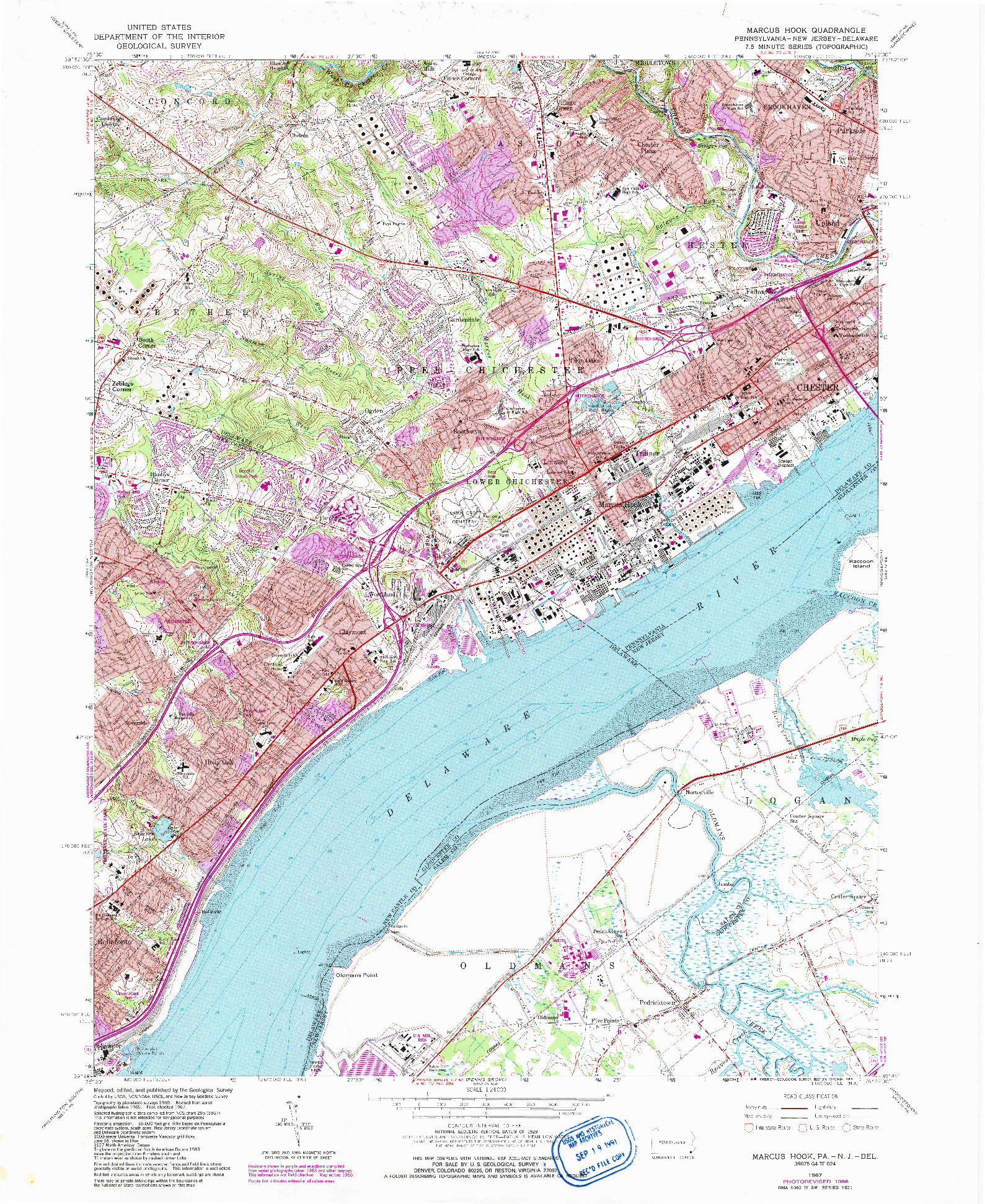 USGS 1:24000-SCALE QUADRANGLE FOR MARCUS HOOK, PA 1967