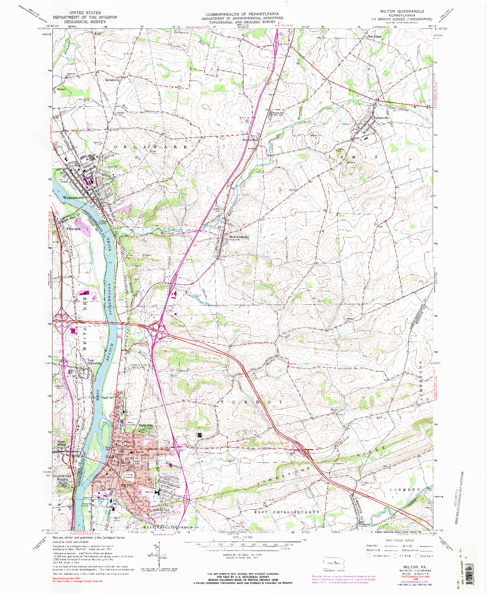 USGS 1:24000-SCALE QUADRANGLE FOR MILTON, PA 1965