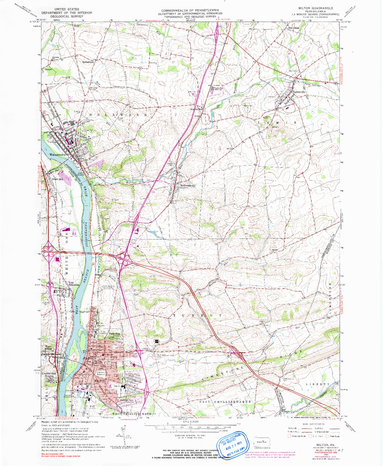 USGS 1:24000-SCALE QUADRANGLE FOR MILTON, PA 1965