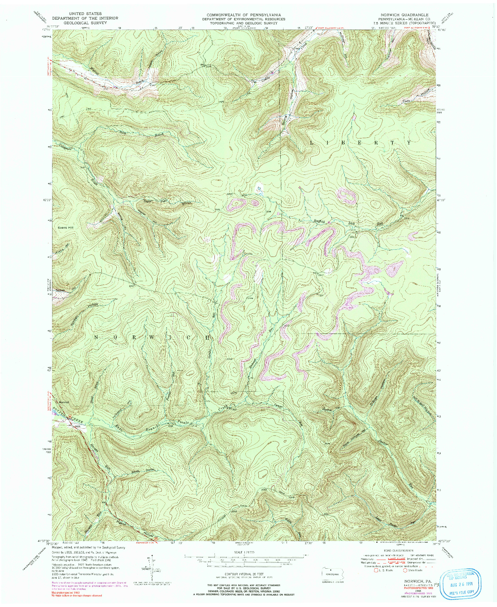 USGS 1:24000-SCALE QUADRANGLE FOR NORWICH, PA 1948