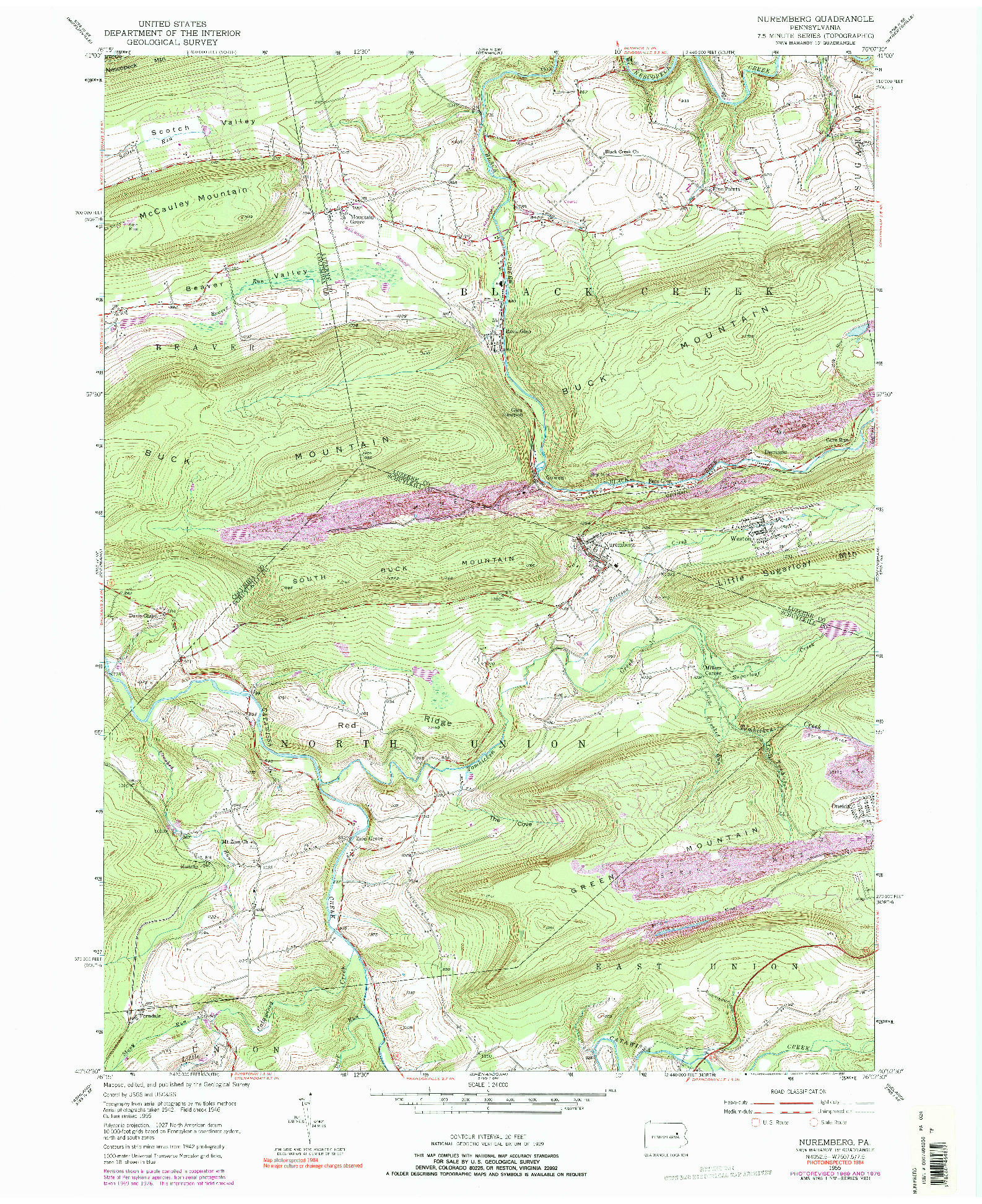 USGS 1:24000-SCALE QUADRANGLE FOR NUREMBERG, PA 1955