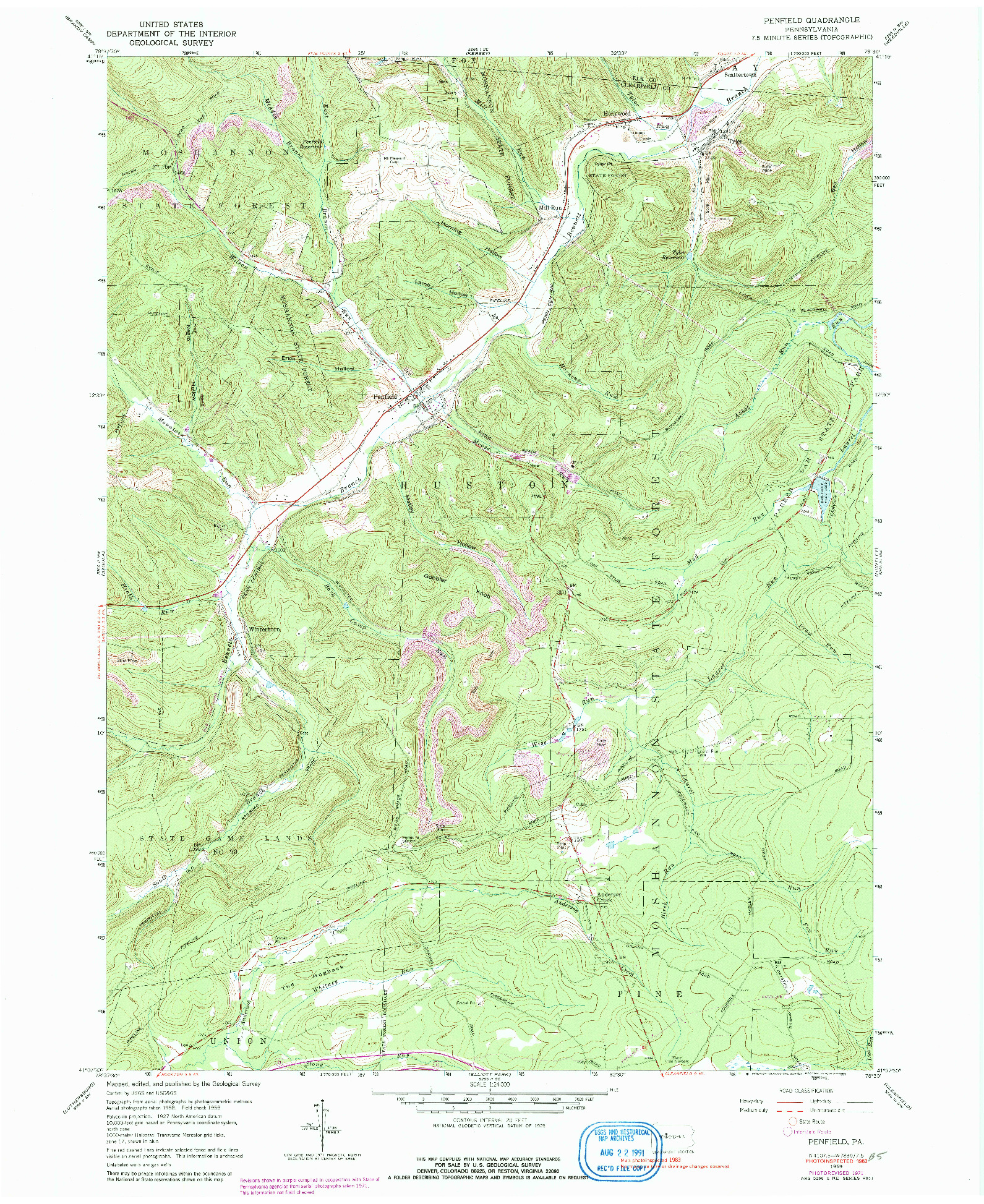 USGS 1:24000-SCALE QUADRANGLE FOR PENFIELD, PA 1959