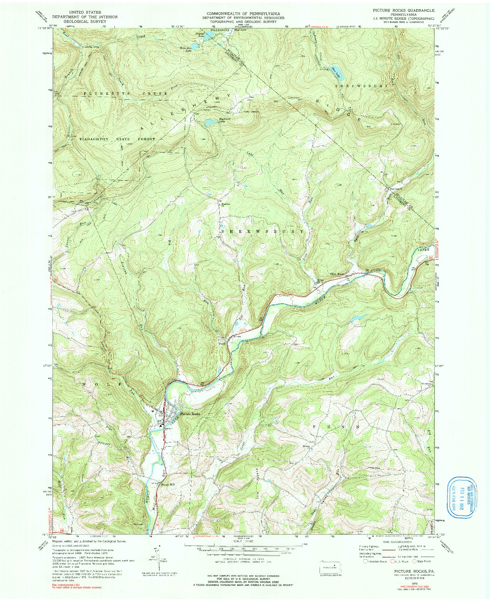 USGS 1:24000-SCALE QUADRANGLE FOR PICTURE ROCKS, PA 1970