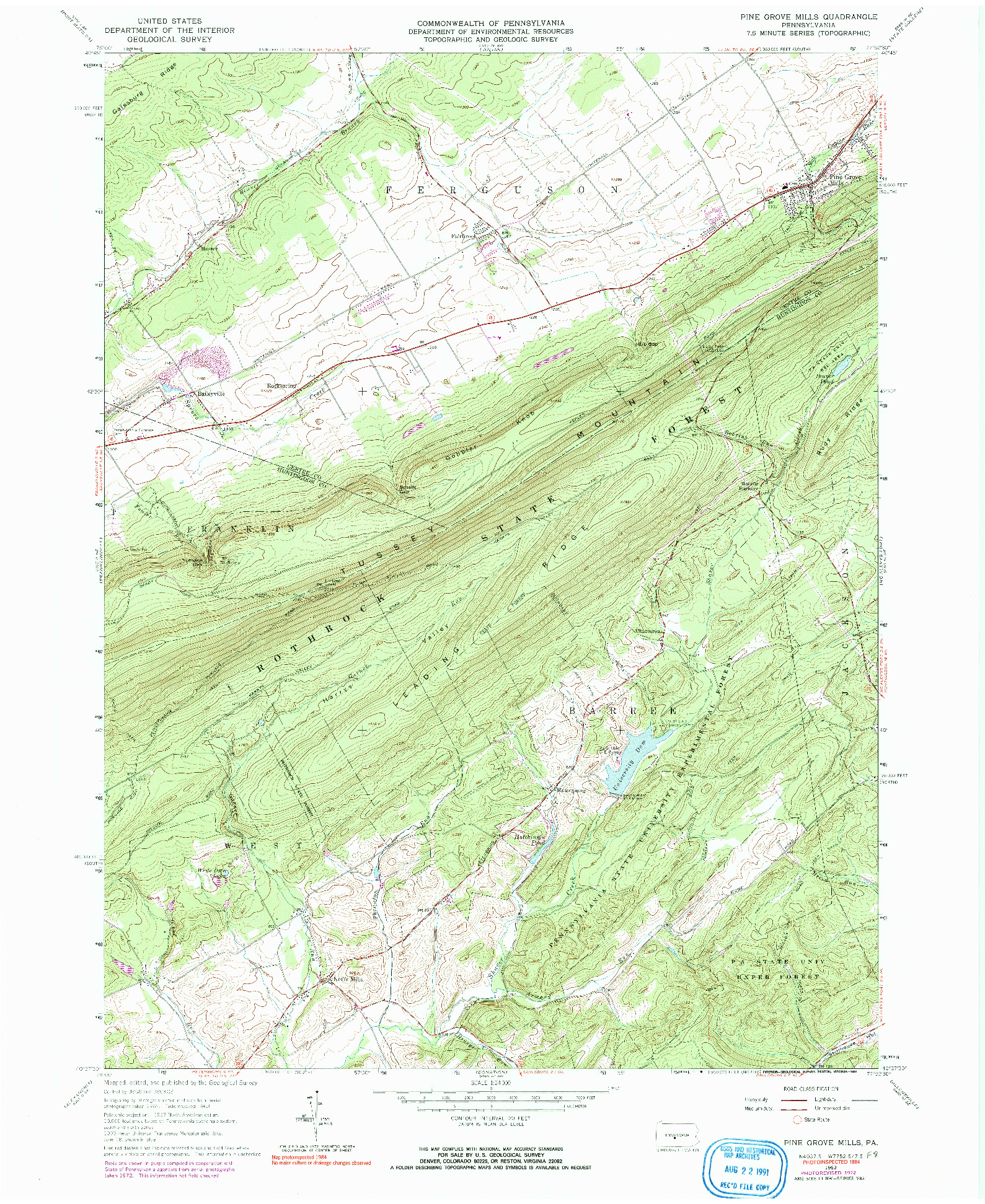 USGS 1:24000-SCALE QUADRANGLE FOR PINE GROVE MILLS, PA 1963