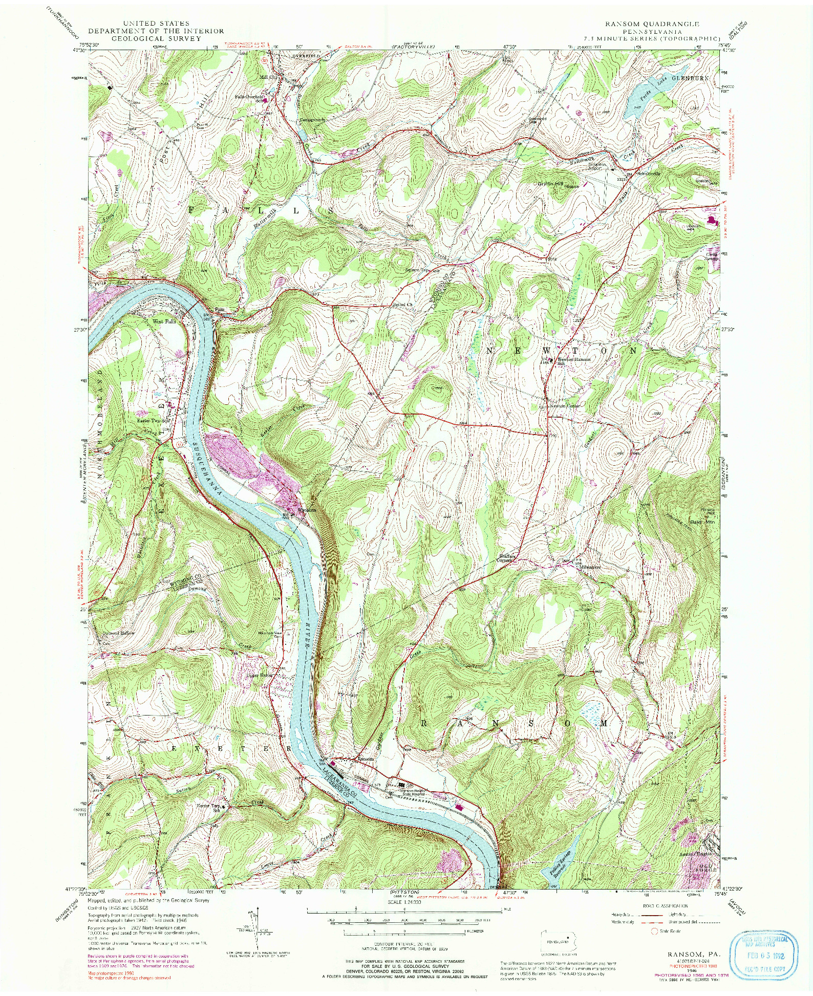 USGS 1:24000-SCALE QUADRANGLE FOR RANSOM, PA 1946