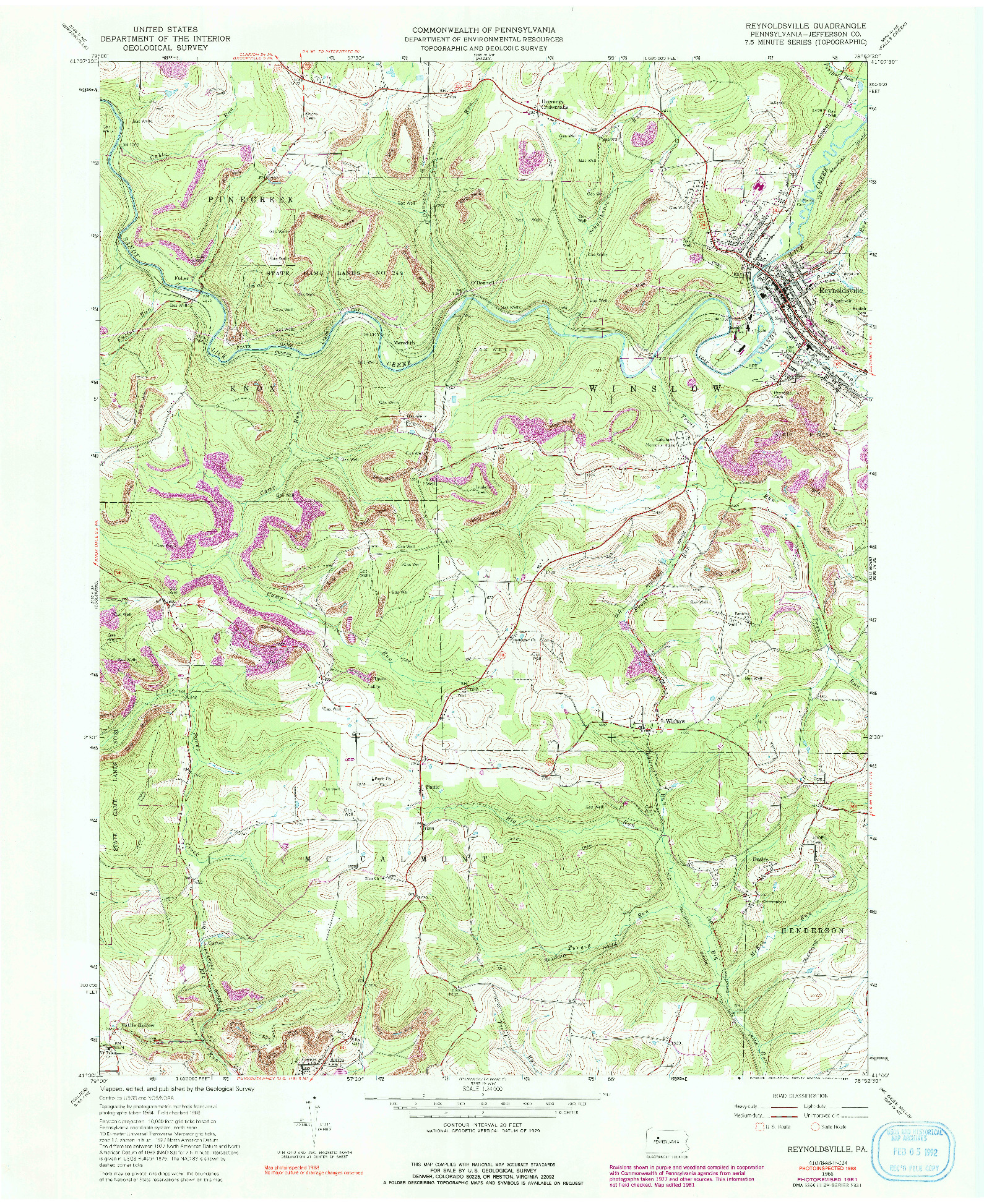 USGS 1:24000-SCALE QUADRANGLE FOR REYNOLDSVILLE, PA 1966