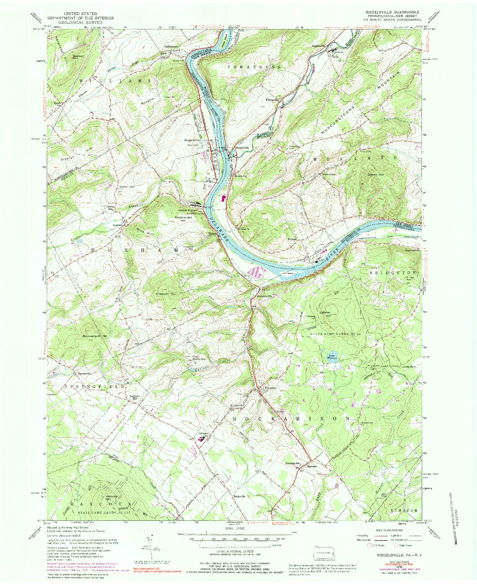 USGS 1:24000-SCALE QUADRANGLE FOR RIEGELSVILLE, PA 1956