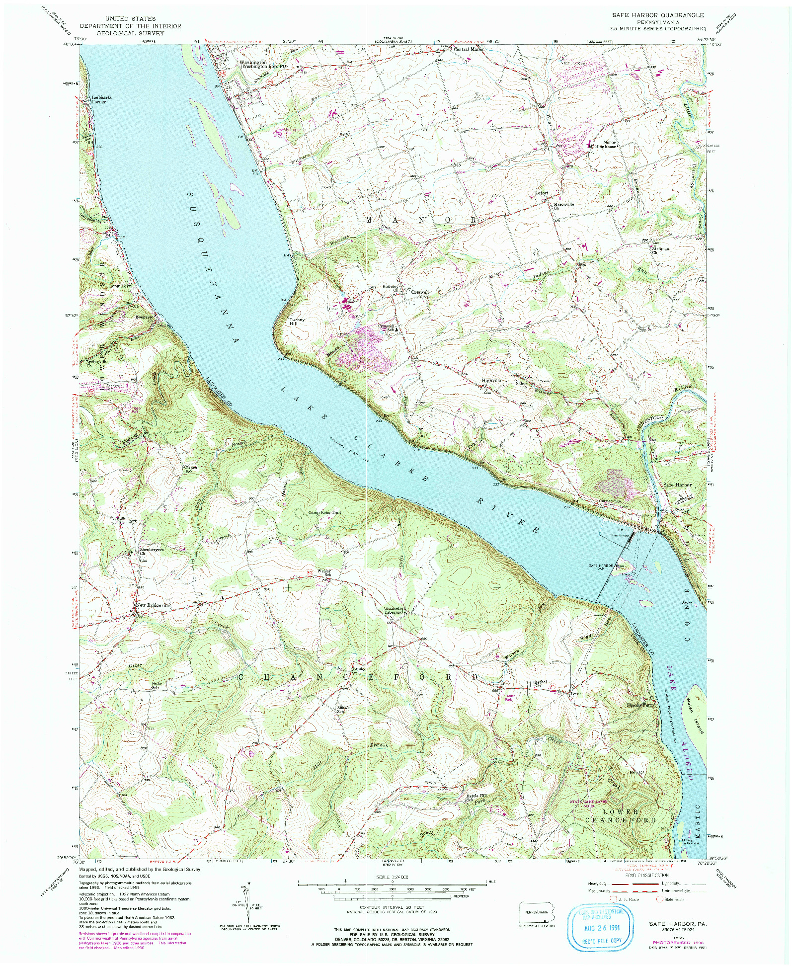 USGS 1:24000-SCALE QUADRANGLE FOR SAFE HARBOR, PA 1955