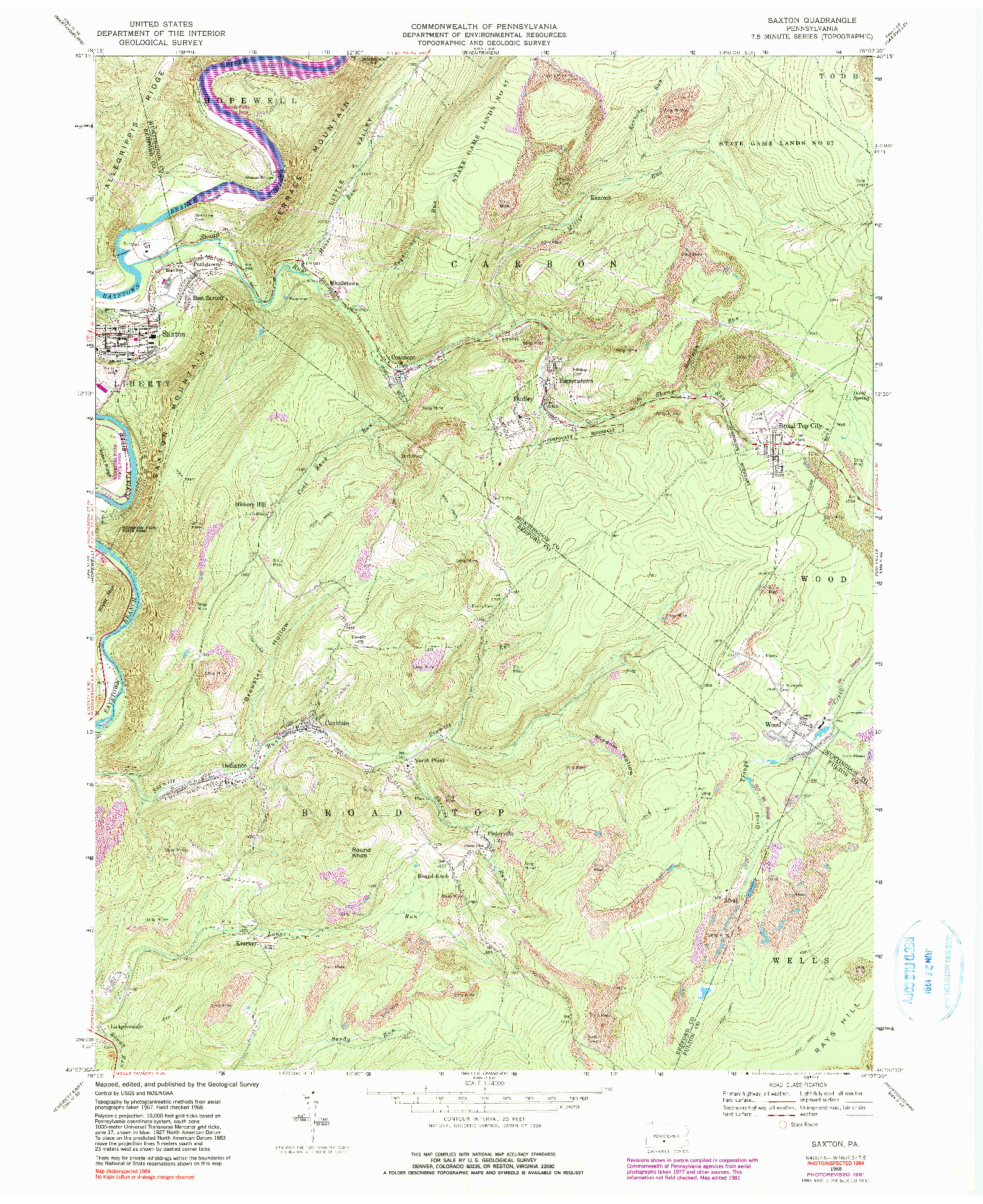 USGS 1:24000-SCALE QUADRANGLE FOR SAXTON, PA 1968