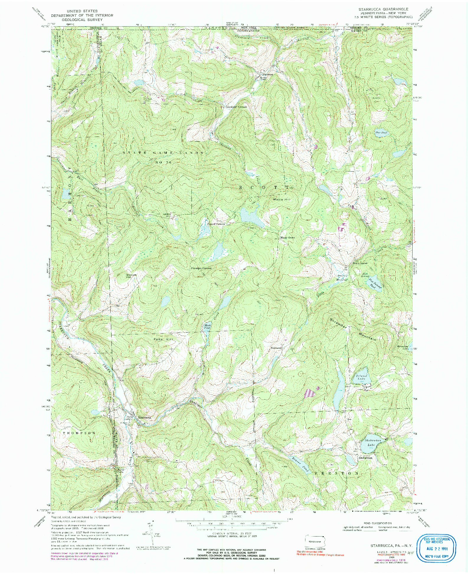 USGS 1:24000-SCALE QUADRANGLE FOR STARRUCCA, PA 1968