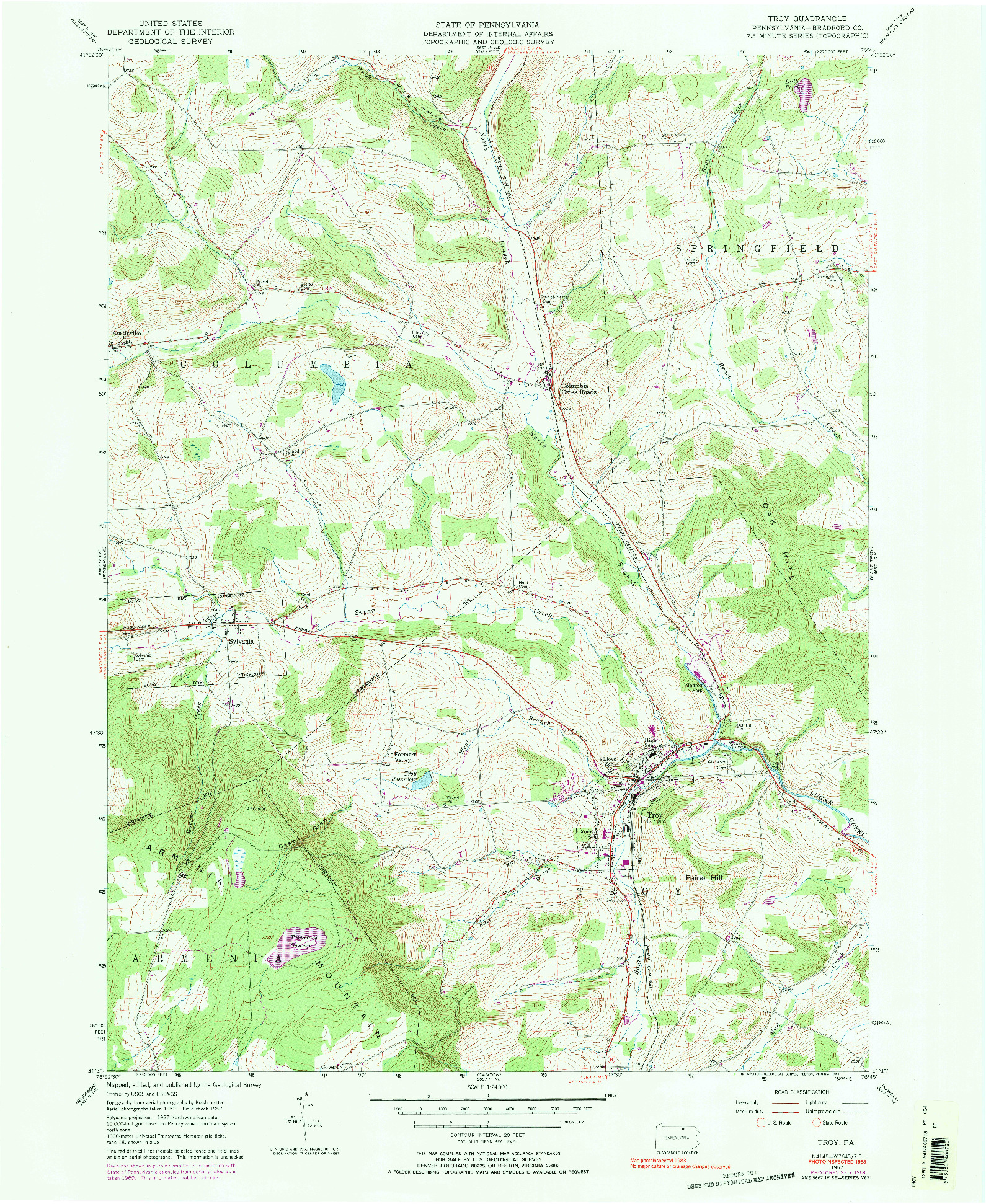 USGS 1:24000-SCALE QUADRANGLE FOR TROY, PA 1983