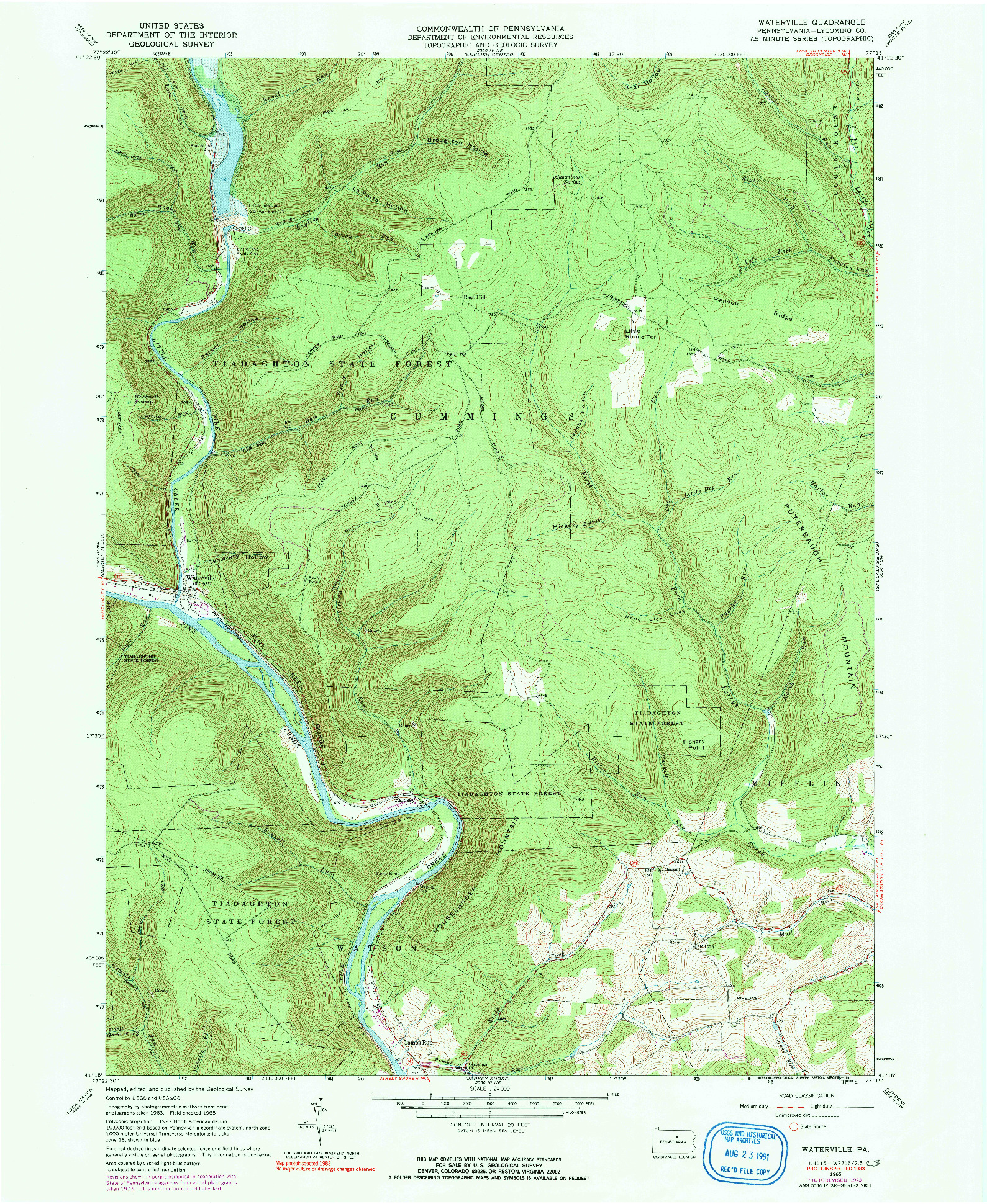 USGS 1:24000-SCALE QUADRANGLE FOR WATERVILLE, PA 1965