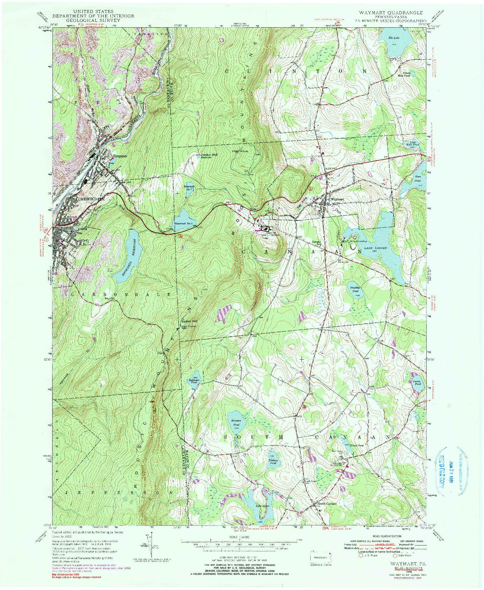 USGS 1:24000-SCALE QUADRANGLE FOR WAYMART, PA 1946