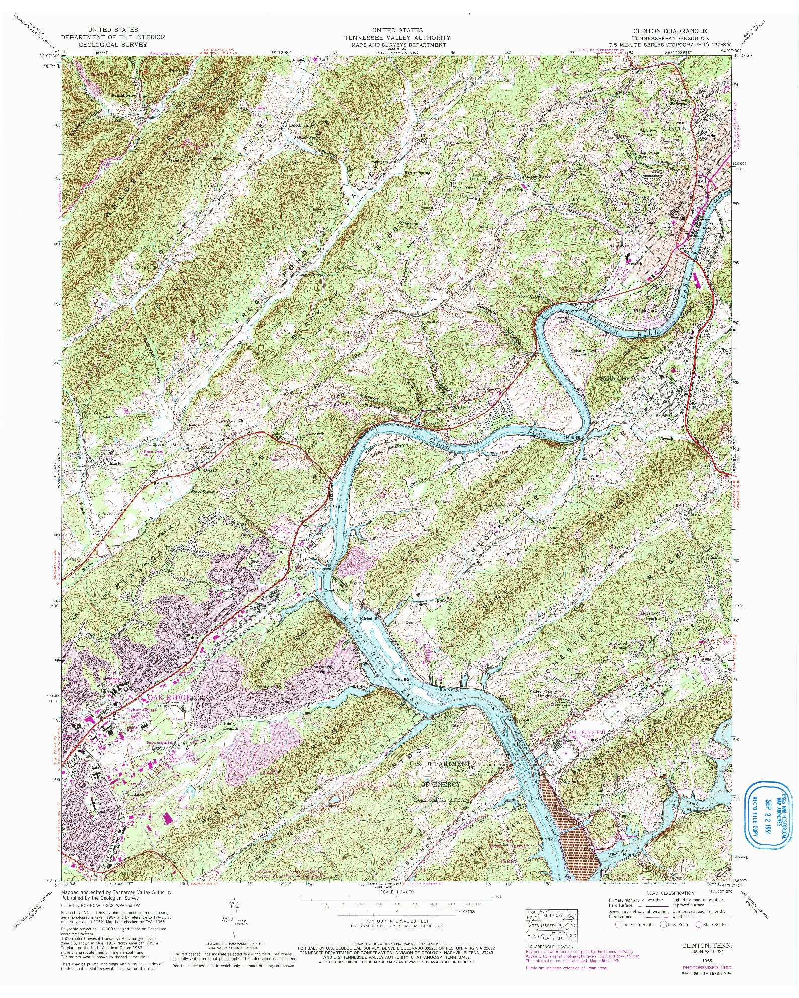 USGS 1:24000-SCALE QUADRANGLE FOR CLINTON, TN 1968