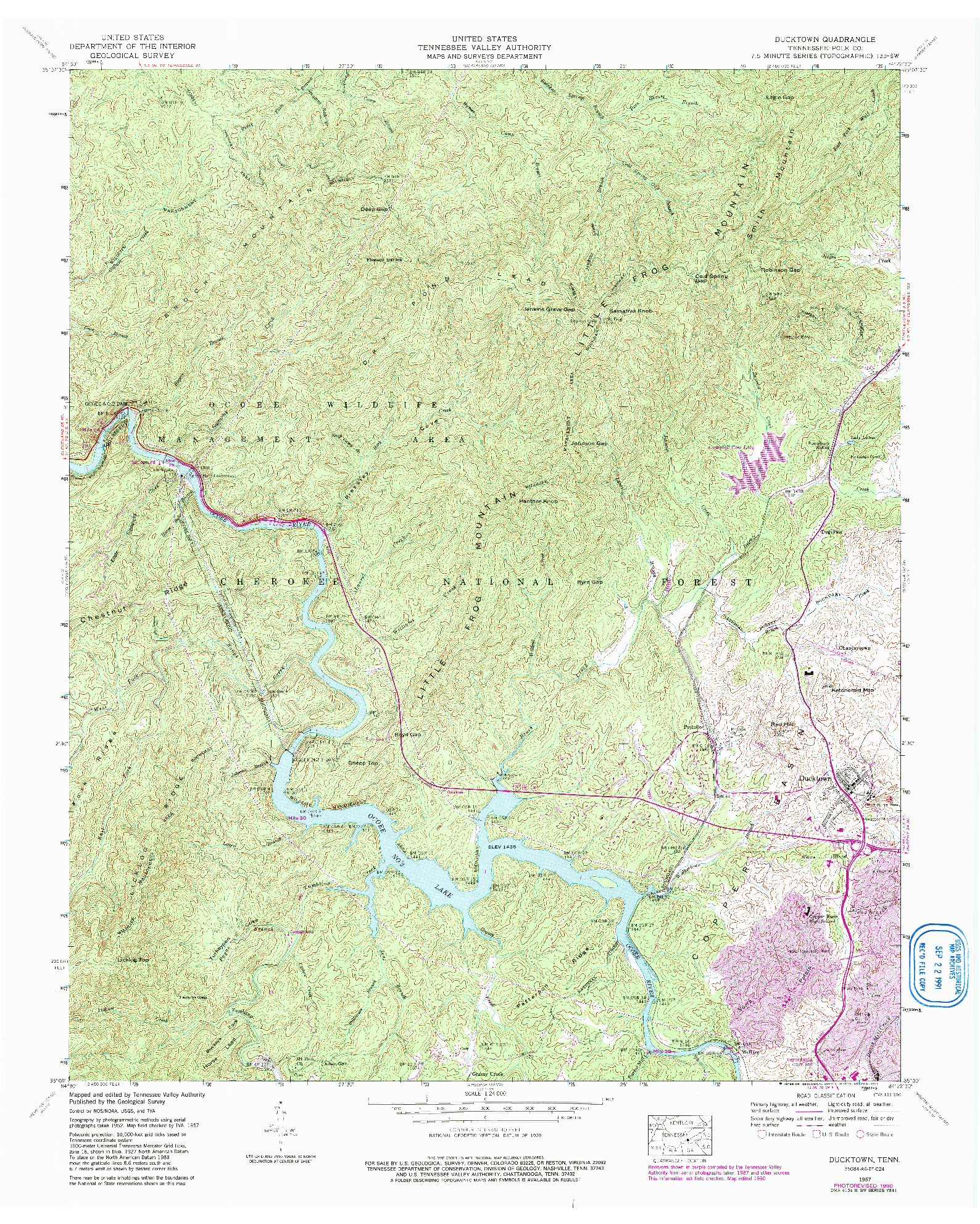 USGS 1:24000-SCALE QUADRANGLE FOR DUCKTOWN, TN 1957