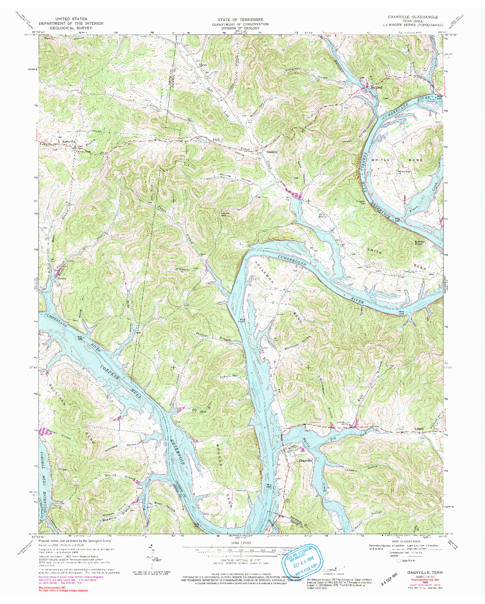 USGS 1:24000-SCALE QUADRANGLE FOR GRANVILLE, TN 1968