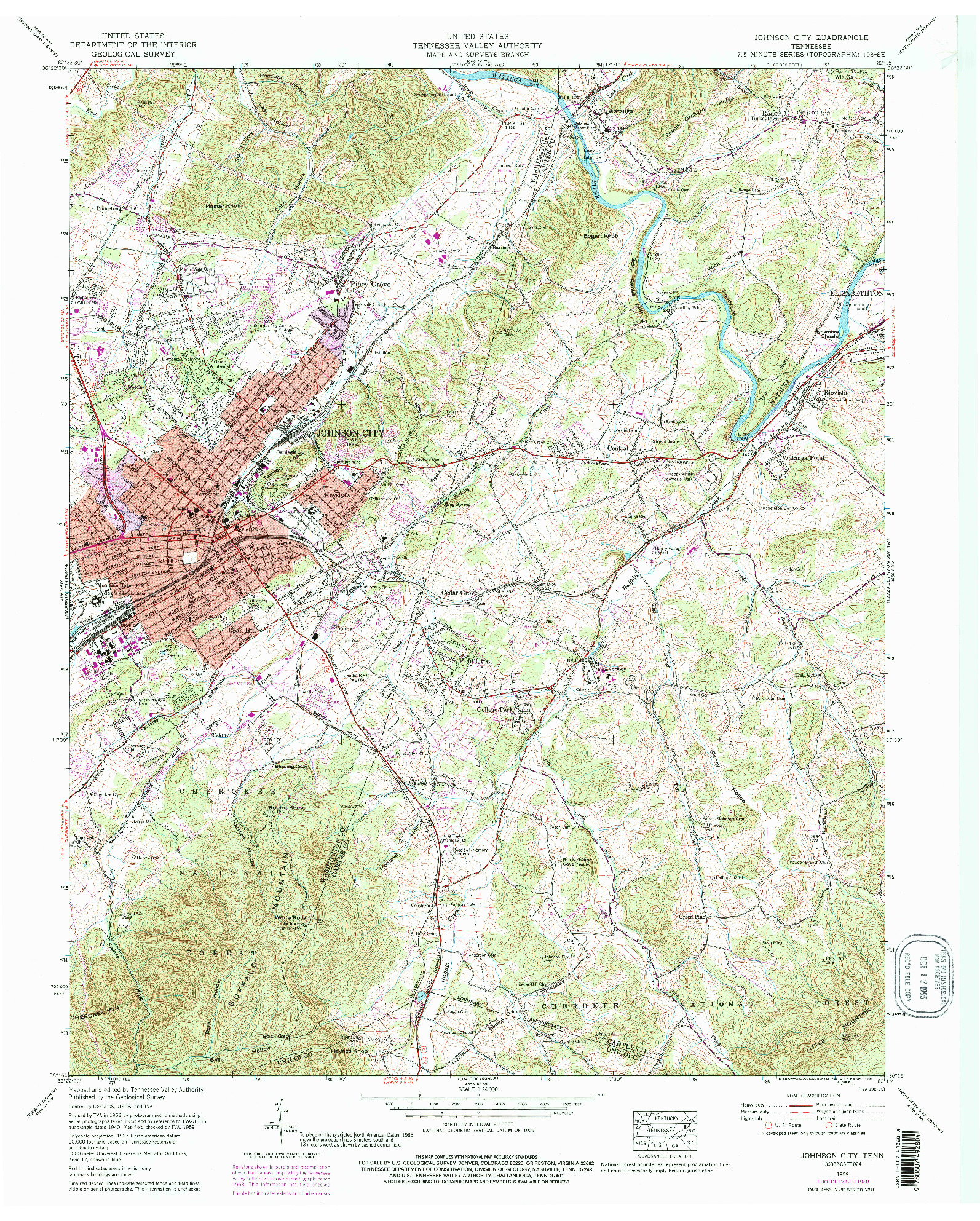 USGS 1:24000-SCALE QUADRANGLE FOR JOHNSON CITY, TN 1959