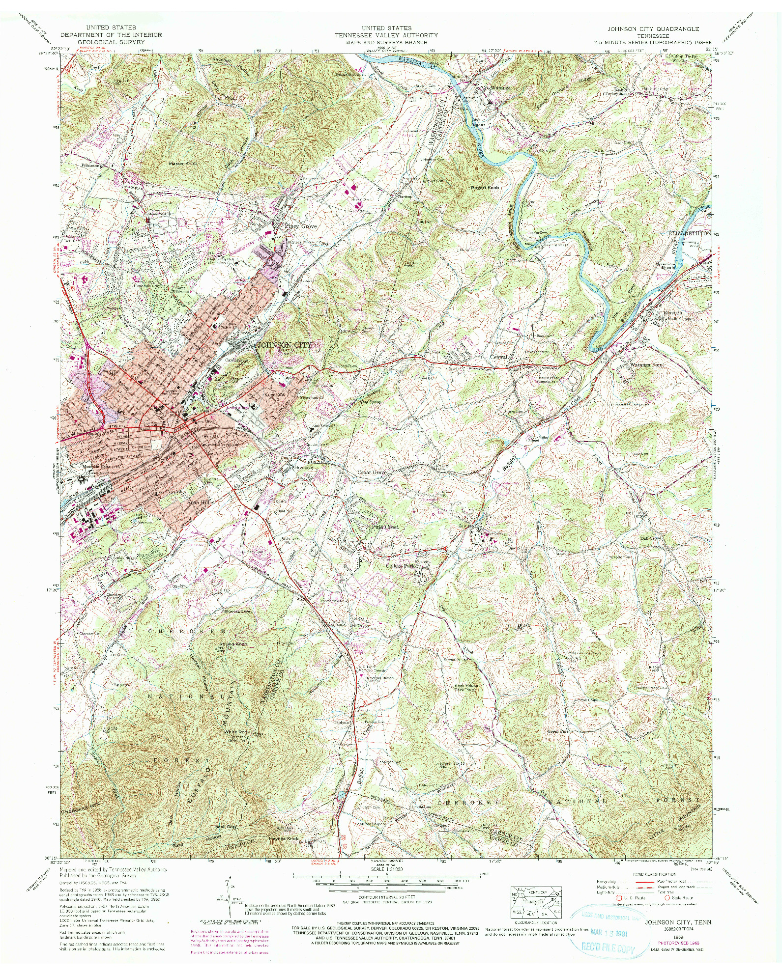 USGS 1:24000-SCALE QUADRANGLE FOR JOHNSON CITY, TN 1959