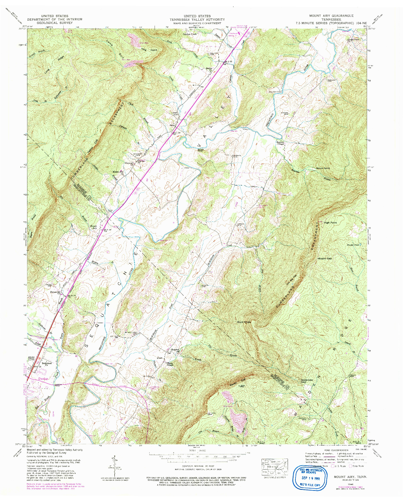 USGS 1:24000-SCALE QUADRANGLE FOR MOUNT AIRY, TN 1946