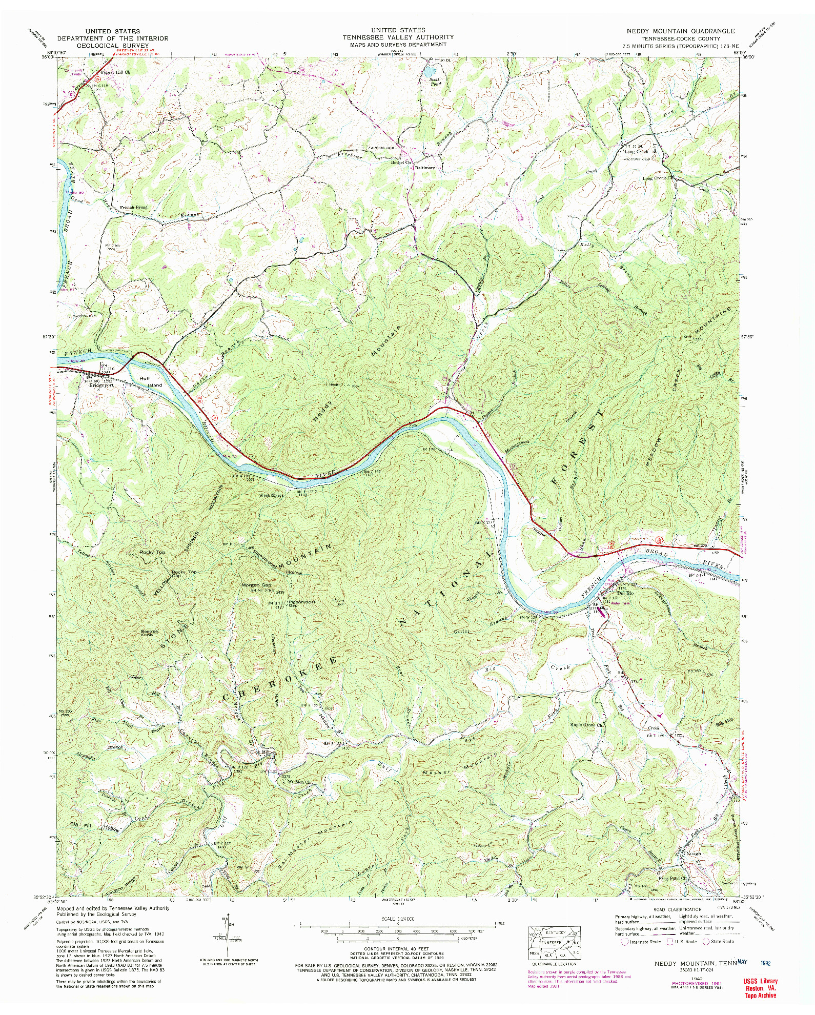 USGS 1:24000-SCALE QUADRANGLE FOR NEDDY MOUNTAIN, TN 1940