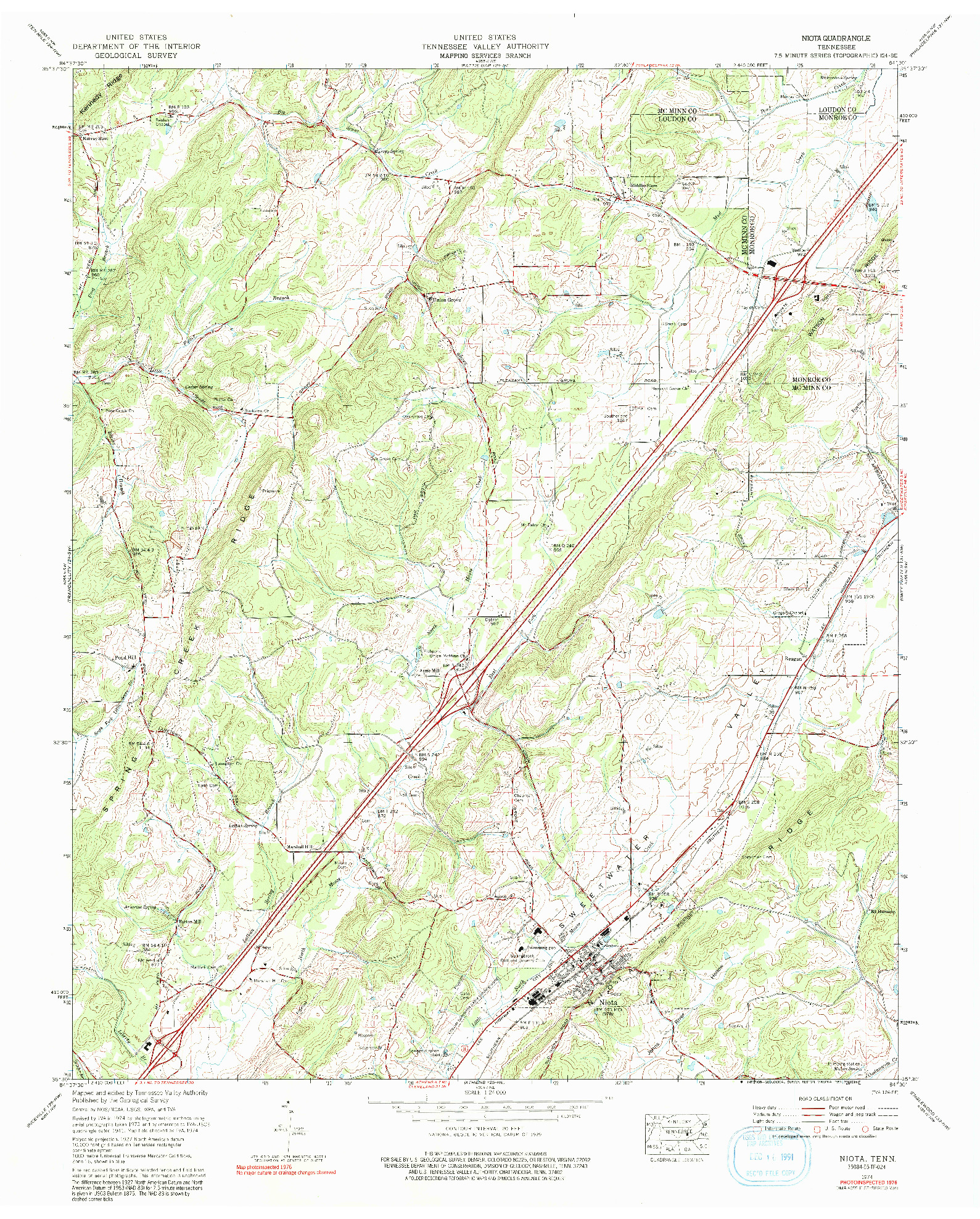 USGS 1:24000-SCALE QUADRANGLE FOR NIOTA, TN 1974