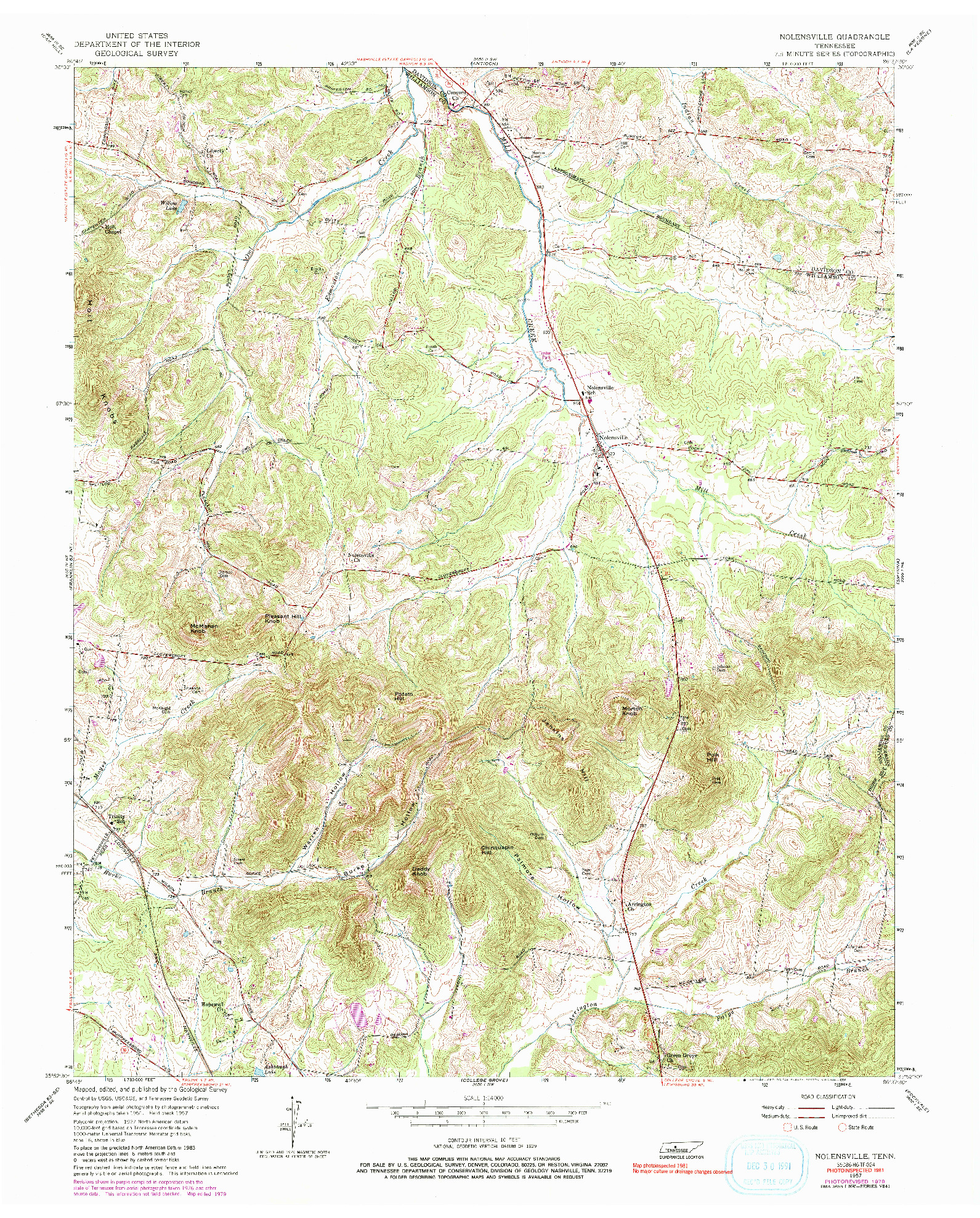 USGS 1:24000-SCALE QUADRANGLE FOR NOLENSVILLE, TN 1957
