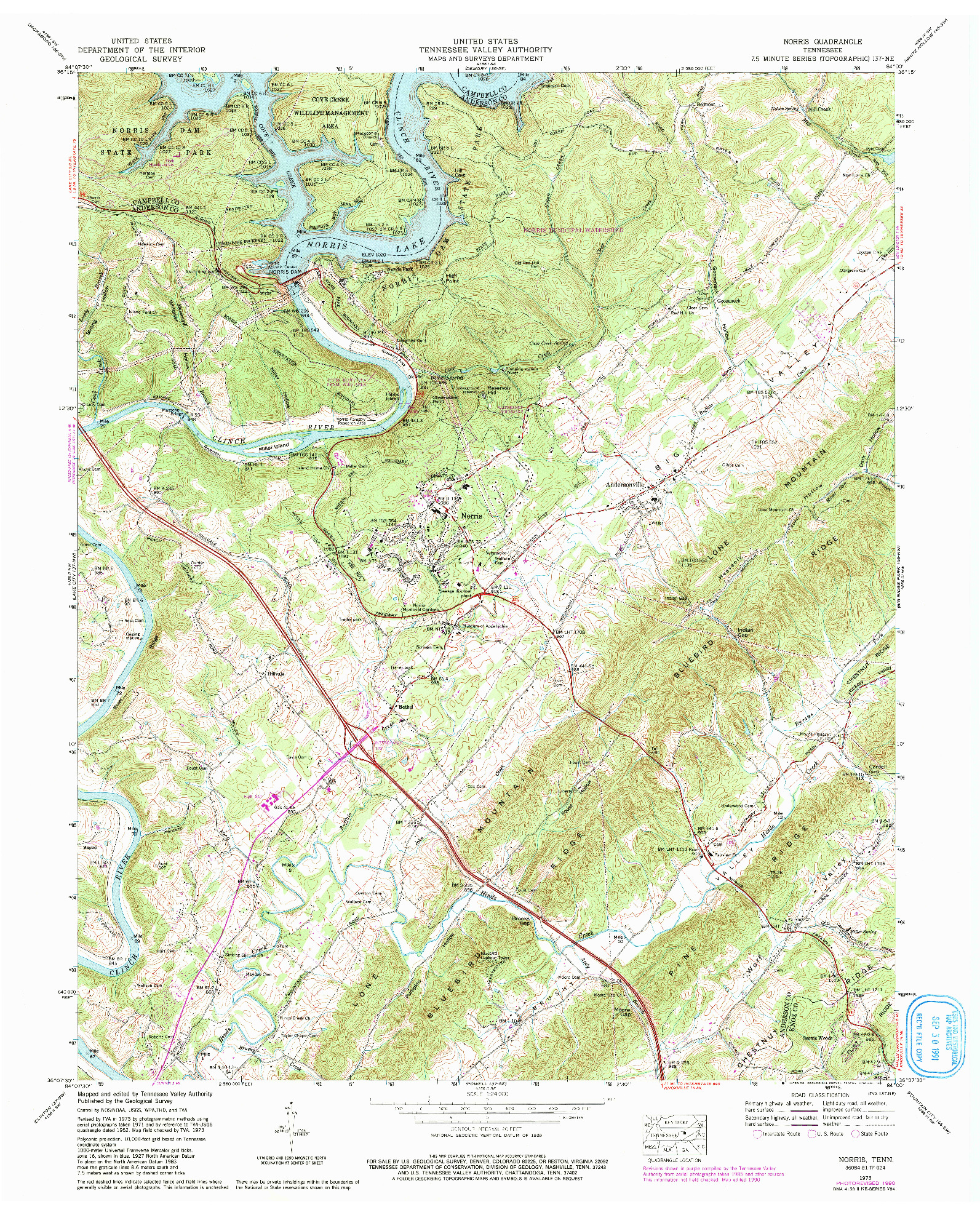 USGS 1:24000-SCALE QUADRANGLE FOR NORRIS, TN 1973