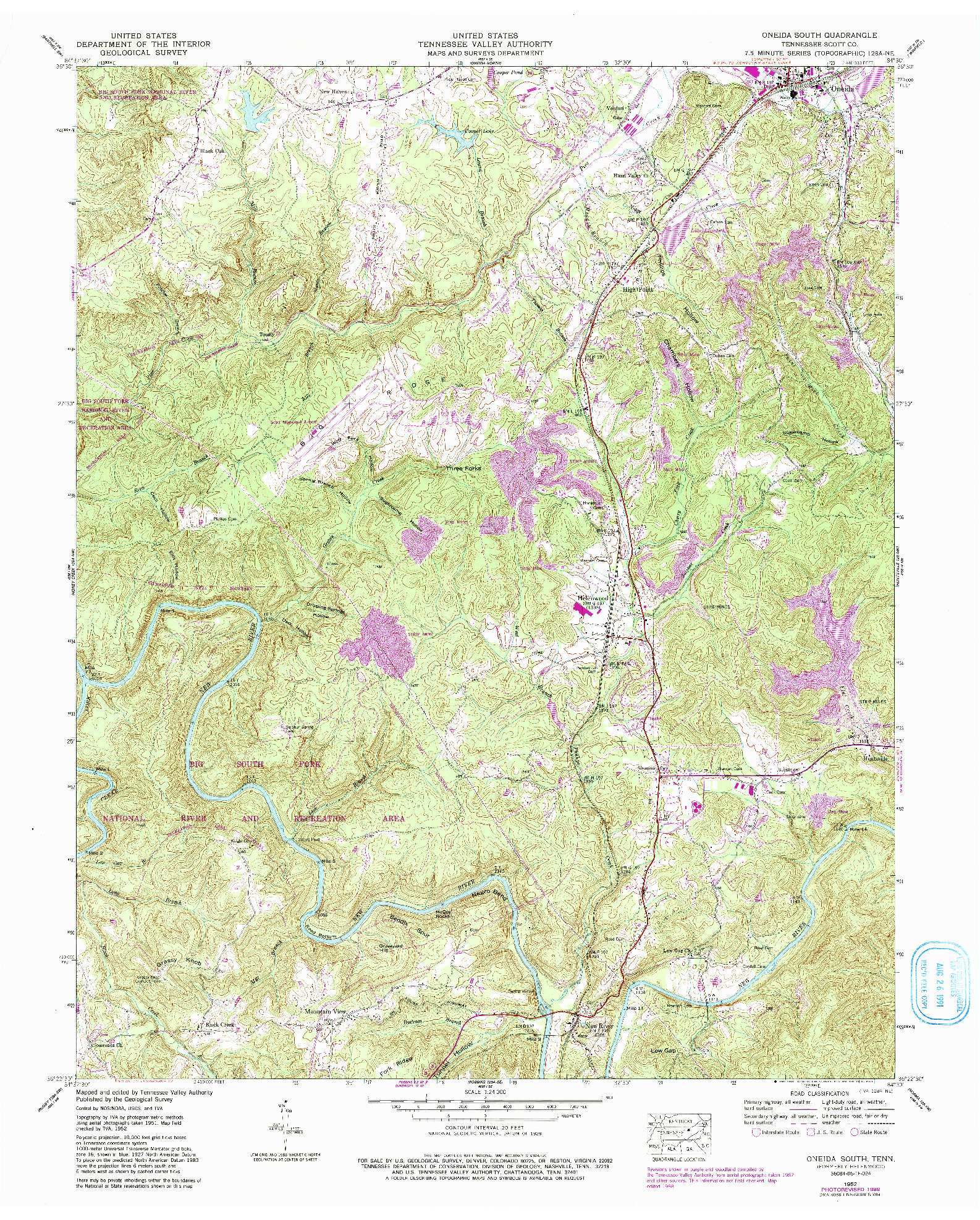 USGS 1:24000-SCALE QUADRANGLE FOR ONEIDA SOUTH, TN 1952