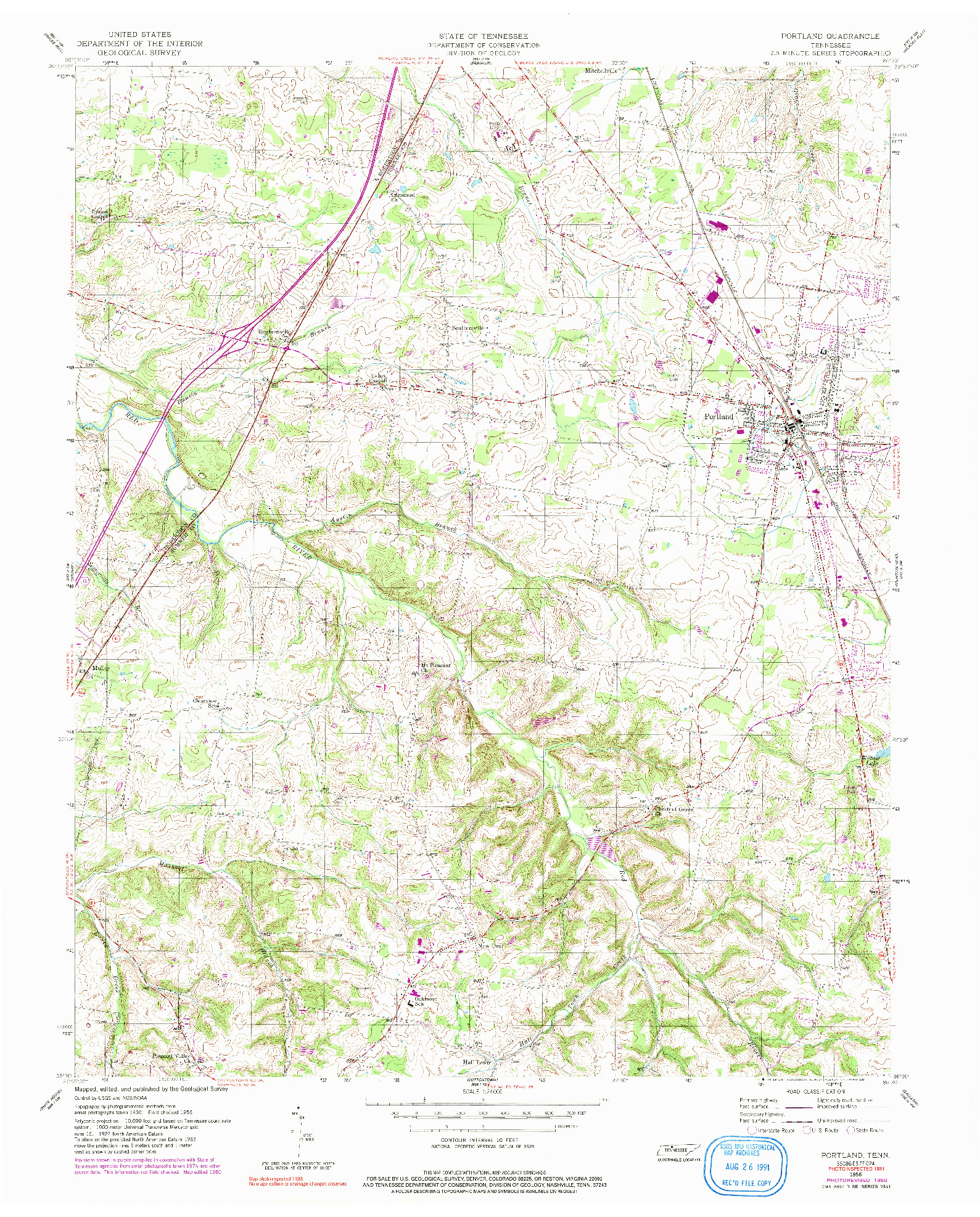 USGS 1:24000-SCALE QUADRANGLE FOR PORTLAND, TN 1956