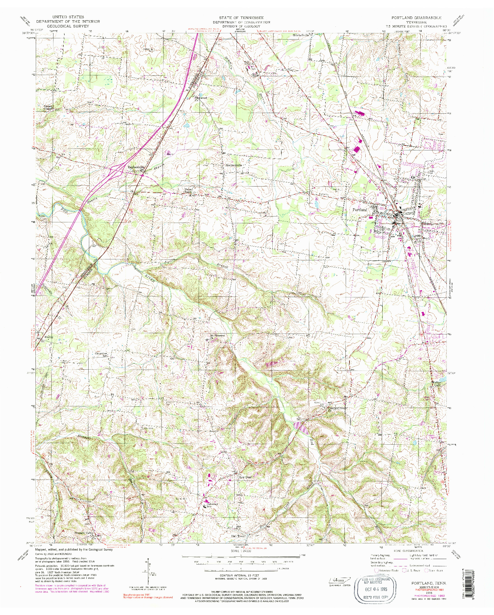 USGS 1:24000-SCALE QUADRANGLE FOR PORTLAND, TN 1956