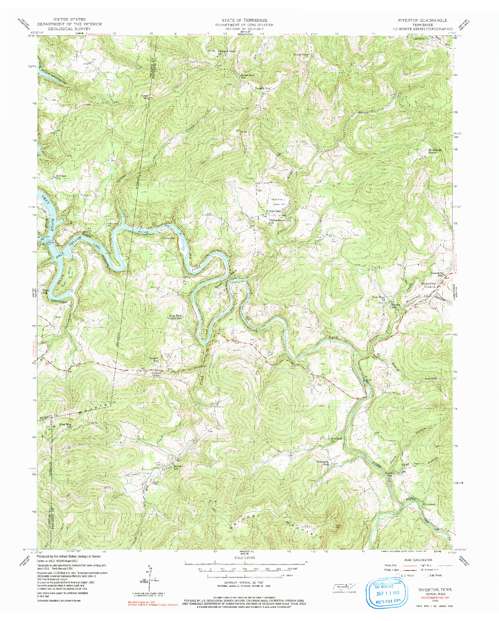 USGS 1:24000-SCALE QUADRANGLE FOR RIVERTON, TN 1956