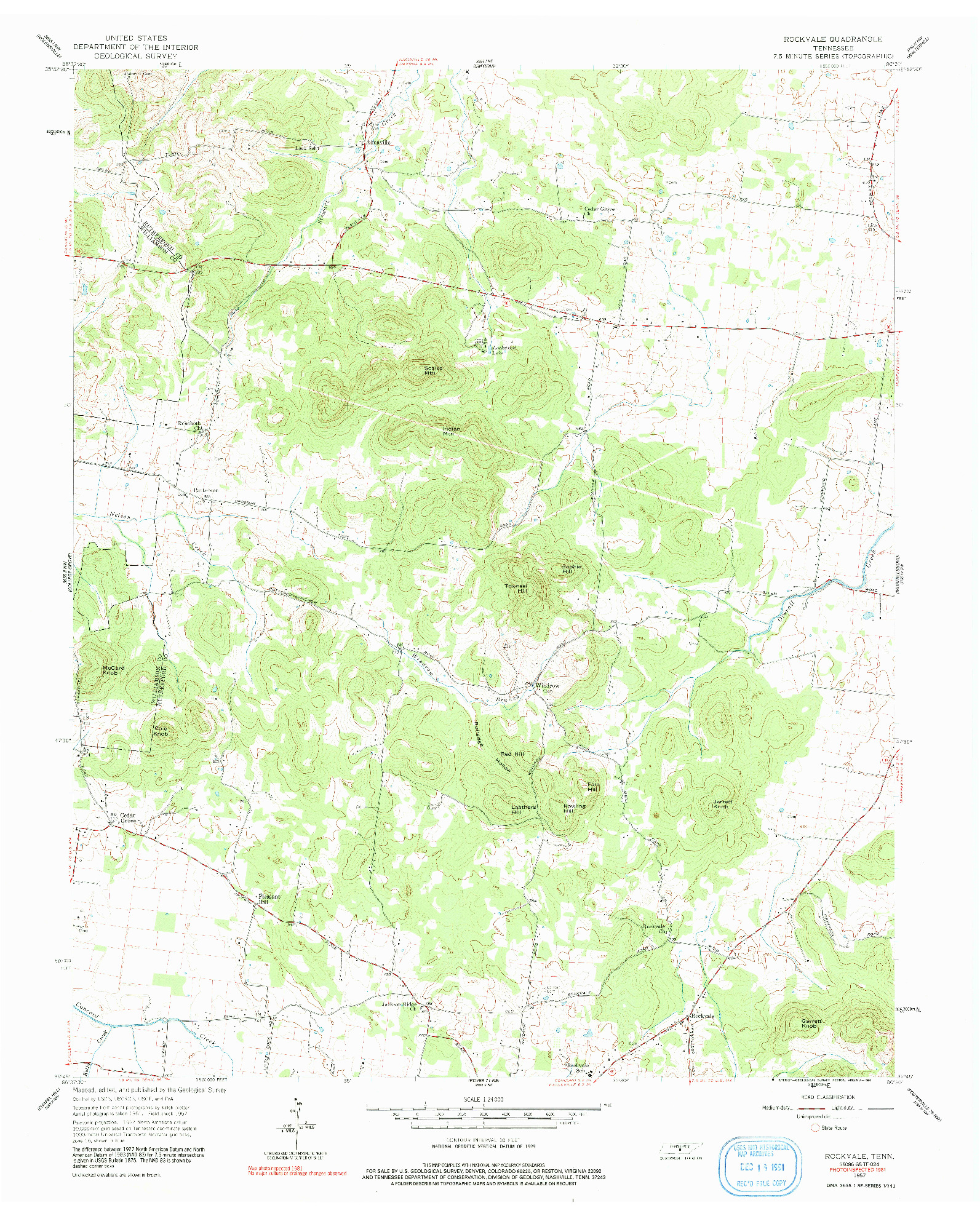 USGS 1:24000-SCALE QUADRANGLE FOR ROCKVALE, TN 1957