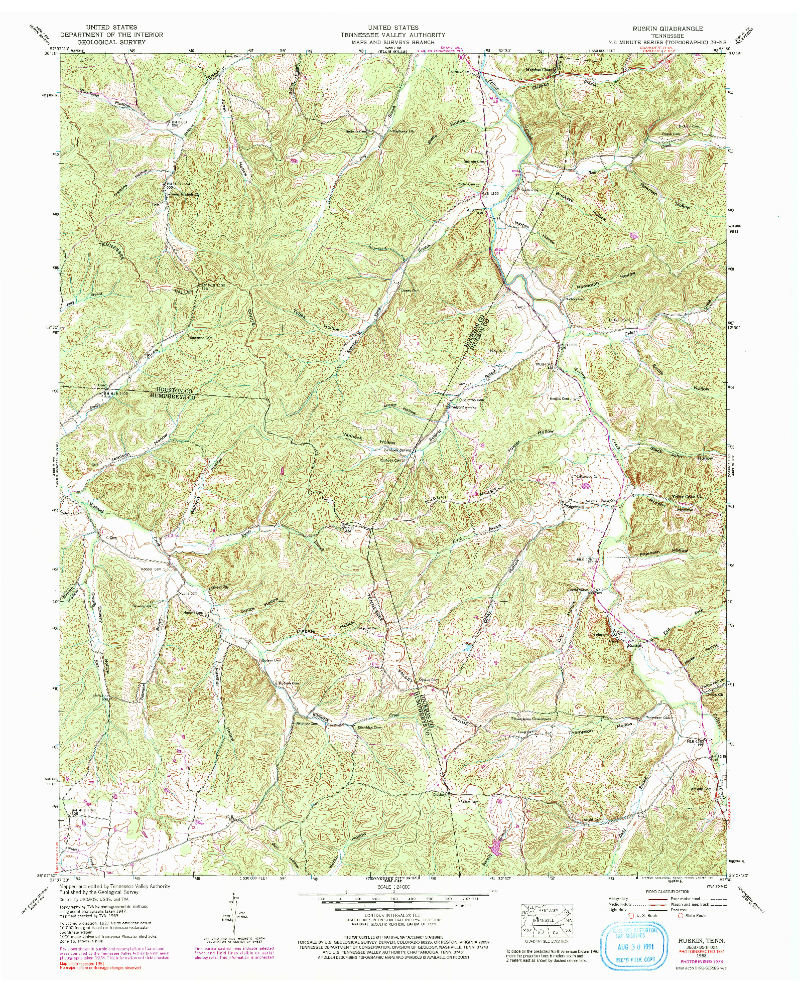 USGS 1:24000-SCALE QUADRANGLE FOR RUSKIN, TN 1953