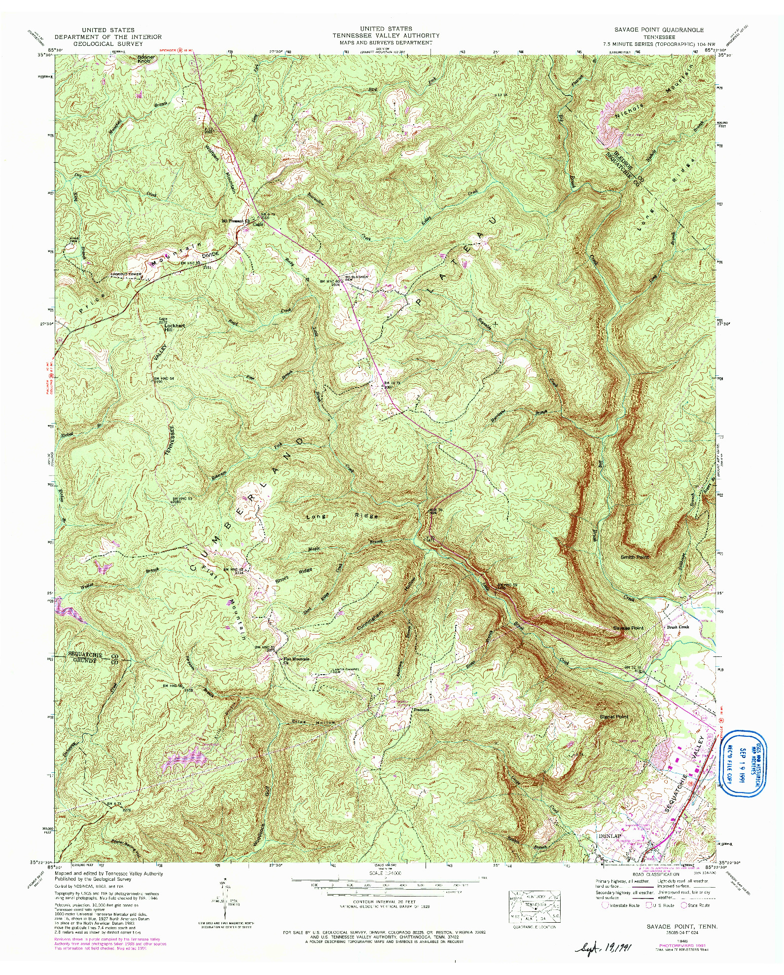 USGS 1:24000-SCALE QUADRANGLE FOR SAVAGE POINT, TN 1946