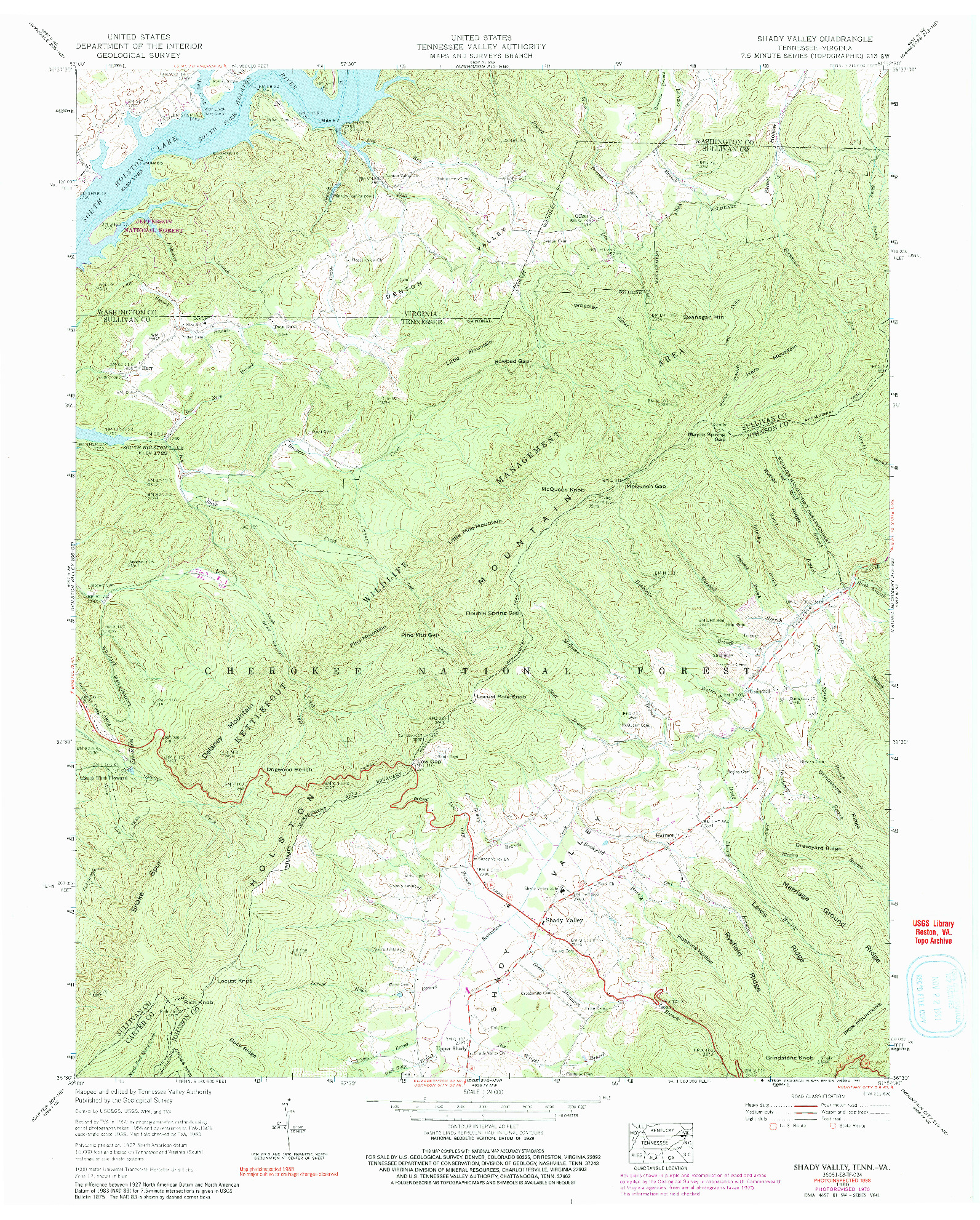 USGS 1:24000-SCALE QUADRANGLE FOR SHADY VALLEY, TN 1960