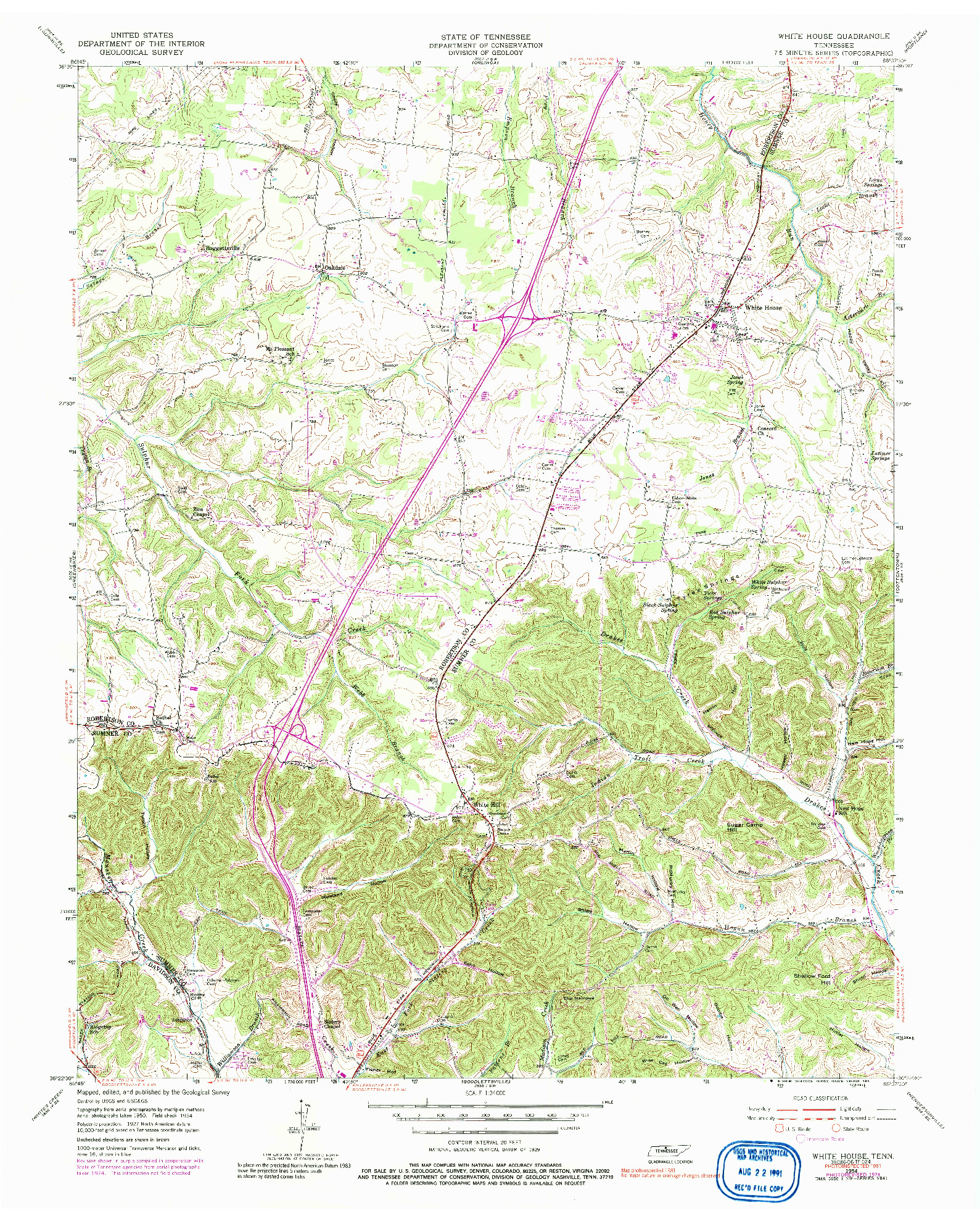 USGS 1:24000-SCALE QUADRANGLE FOR WHITE HOUSE, TN 1954