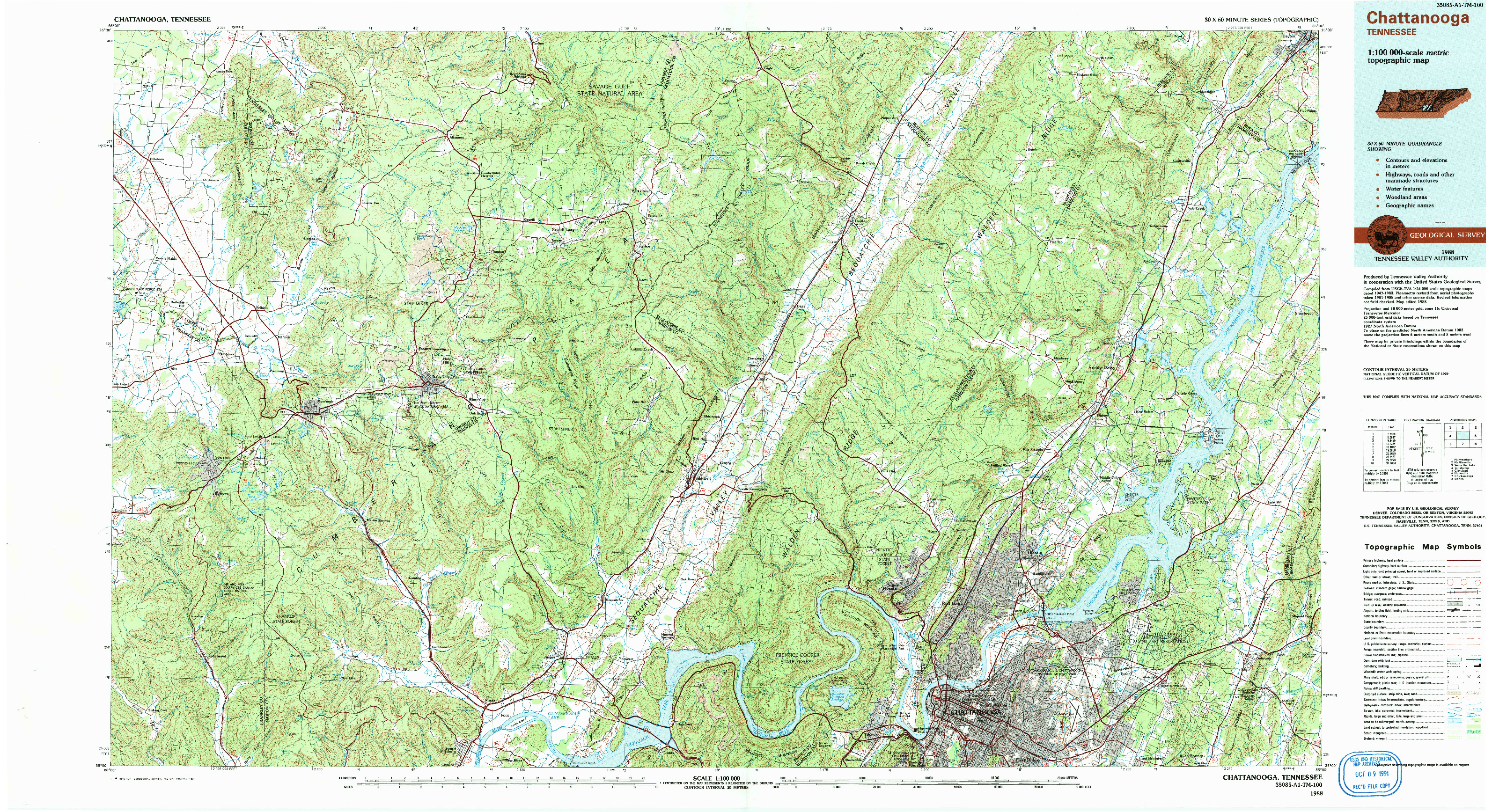 USGS 1:100000-SCALE QUADRANGLE FOR CHATTANOOGA, TN 1988