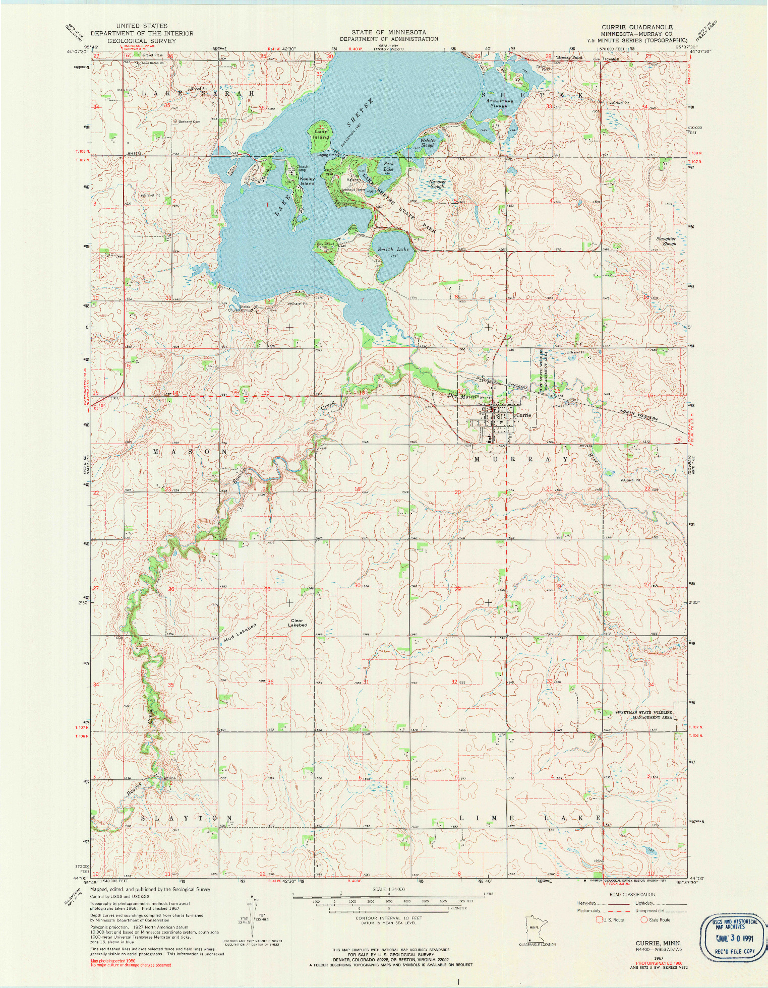 USGS 1:24000-SCALE QUADRANGLE FOR CURRIE, MN 1967