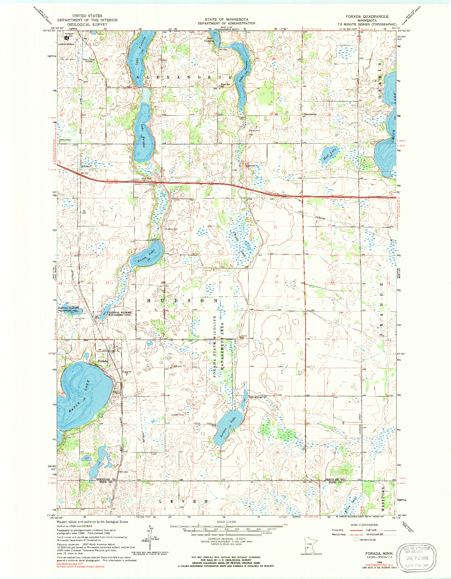 USGS 1:24000-SCALE QUADRANGLE FOR FORADA, MN 1966